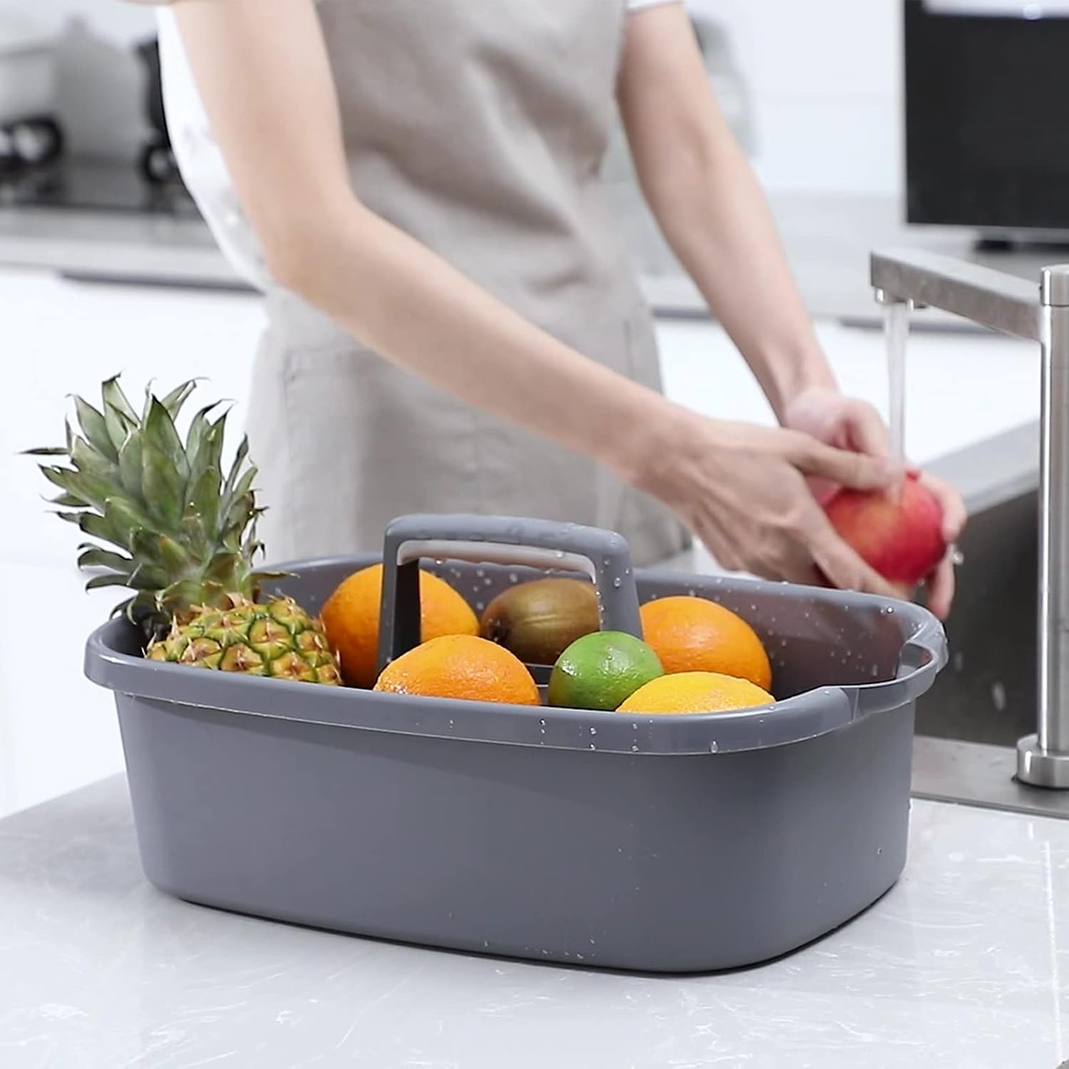 Detalle de JiatuA Large Cleaning Supplies Caddy, Dark Gray Plastic Basket with Handle
