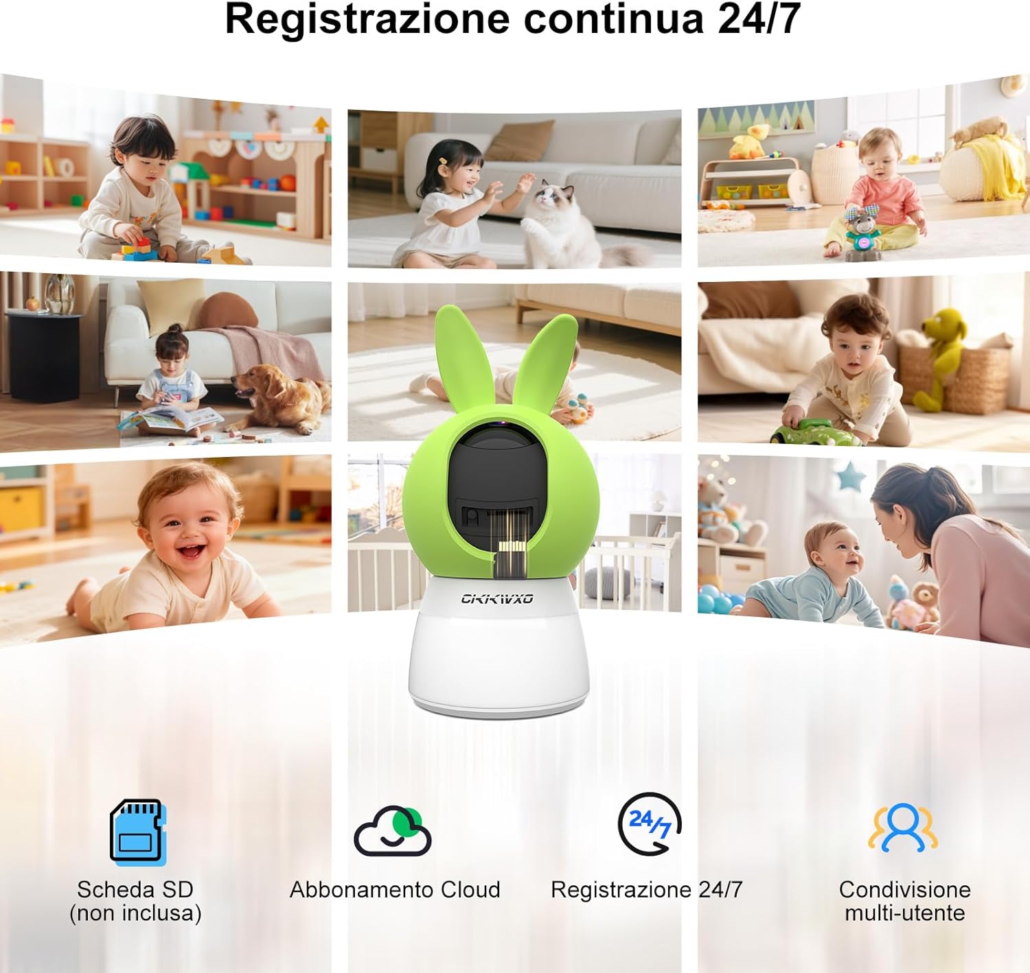 Thumbnail 6 de CiKiKWXO CiKiKWXO Telecamera WiFi interna 2K 2.4/5 GHz con PTZ 355°/90°, baby monitor e visione notturna