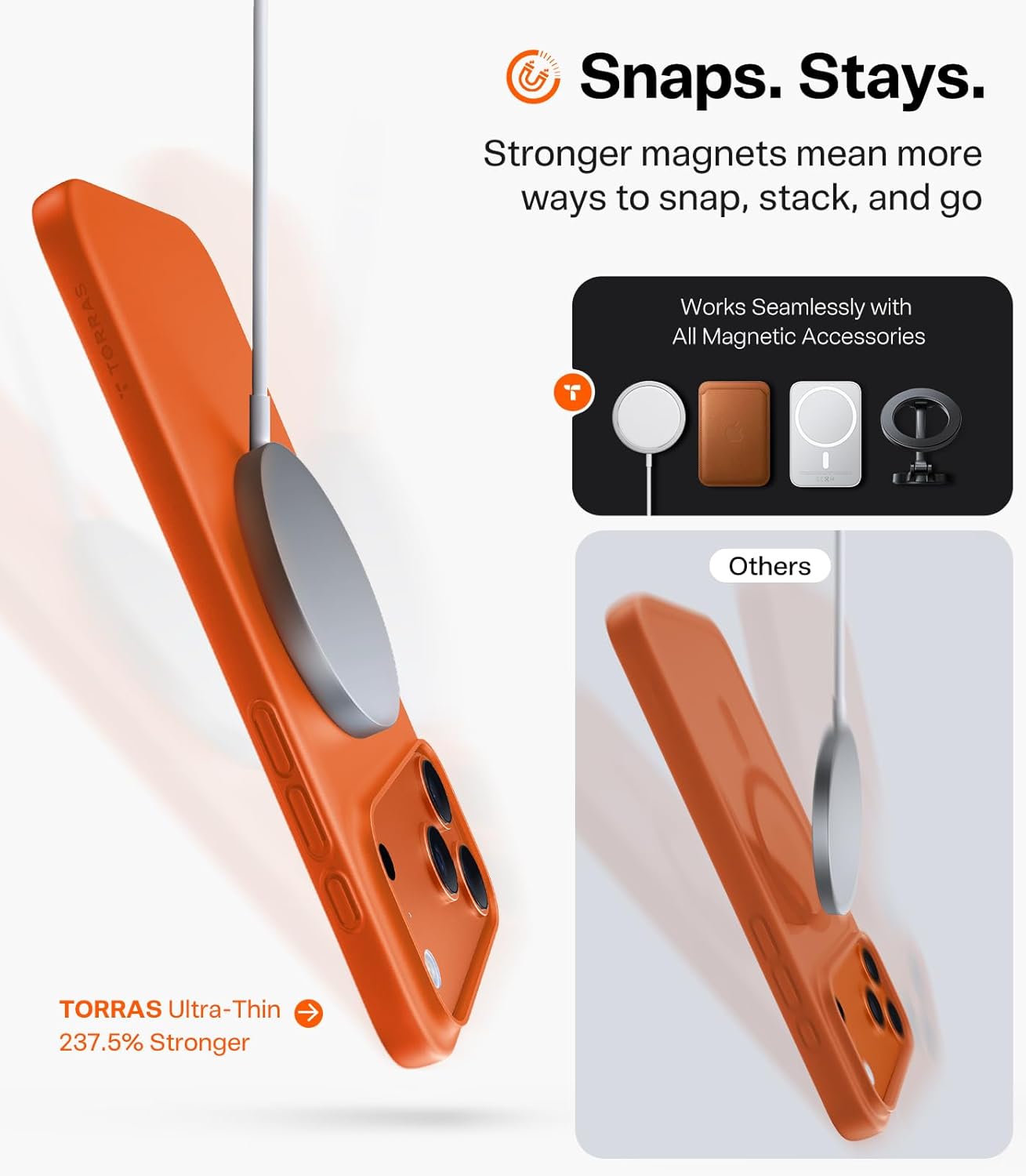 Thumbnail 4 de TORRAS Magnetic Slim-Fit Case for iPhone 17 PRO MAX – Ultra-Thin, MagSafe Ready, Glossy Orange