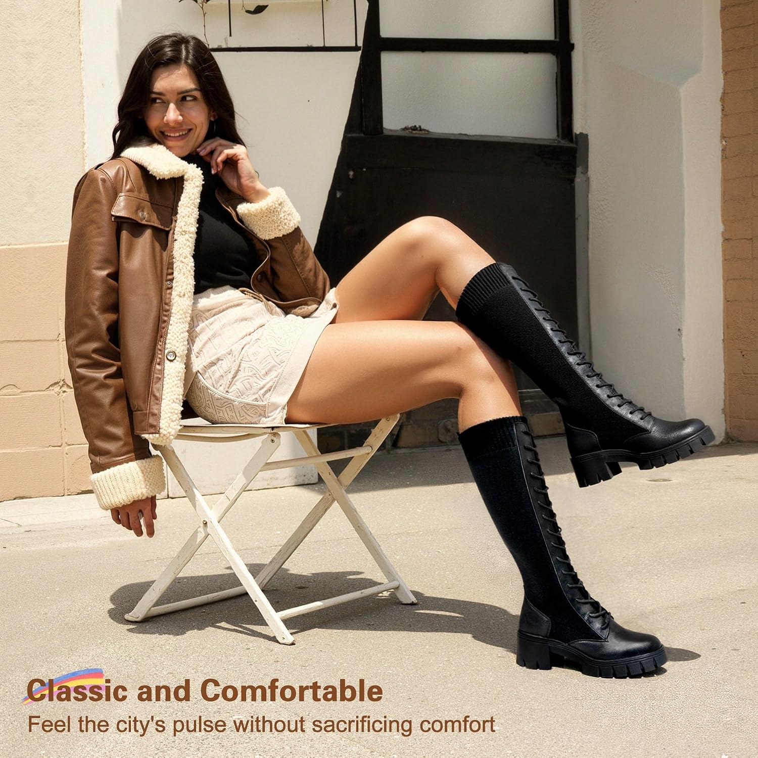 Detalle de Vepose Women's Knee-High Combat Boots