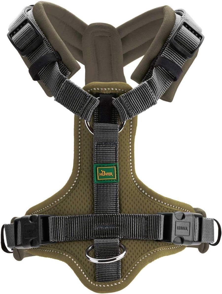 Detalle de HUNTER Geschirr Maldon Oliv/Grau XS – robustes Y-Geschirr aus Nylon mit Komfortpolsterung