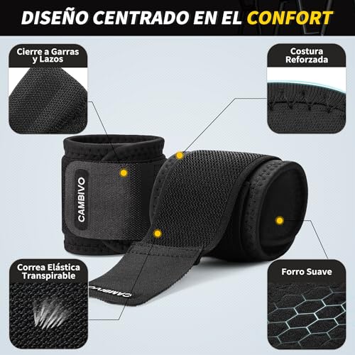 Detalle de CAMBIVO Muñequeras Gym Ajustable 2Pcs: soporte cómodo para entrenamientos y uso diario