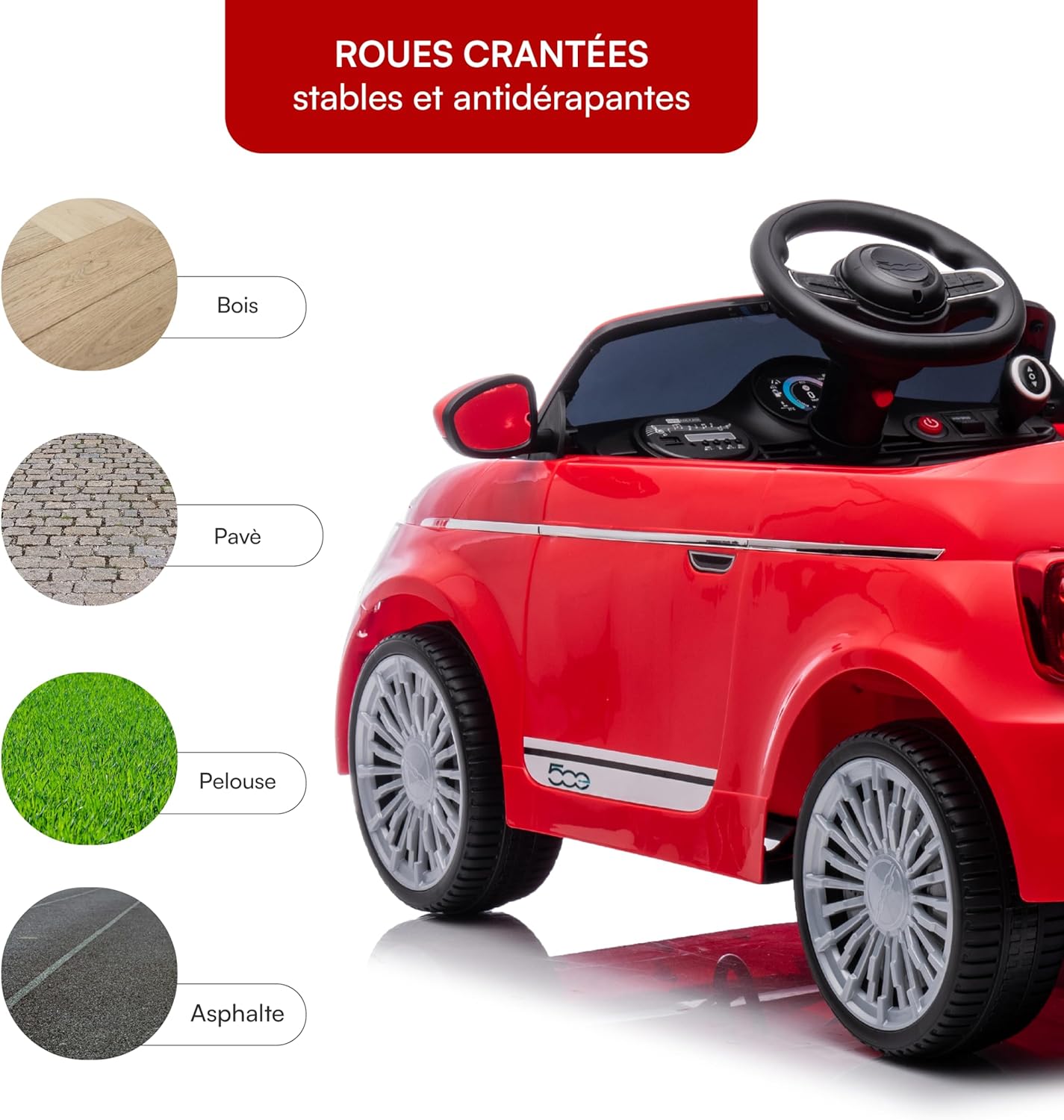 Thumbnail 6 de Baroni Toys Fiat 500 Voiture Électrique 12V pour Enfant (Rouge) — Télécommande Parentale, Sons et Lumières