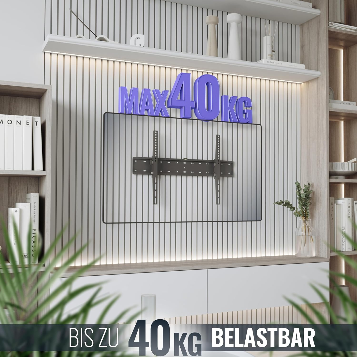 Detalle de RICOO TV-Wandhalterung N2164 – Neigbar, 40–75 Zoll, bis 40 kg, VESA 600×400