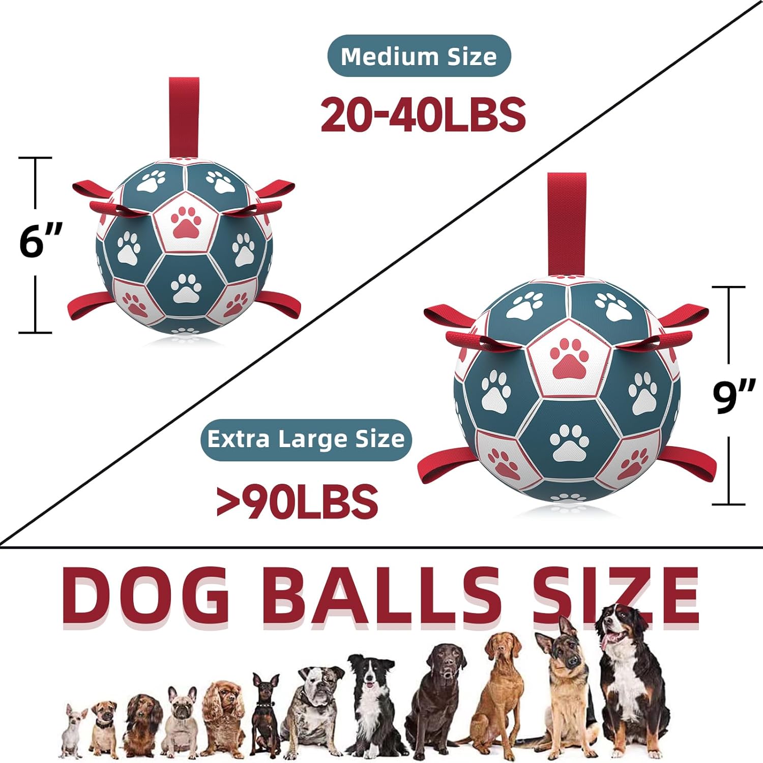 Detalle de HETOO Dog Toys Extra Large Football with Straps (9 Inch) – Durable Interactive Tug & Fetch Toy for Large Dogs