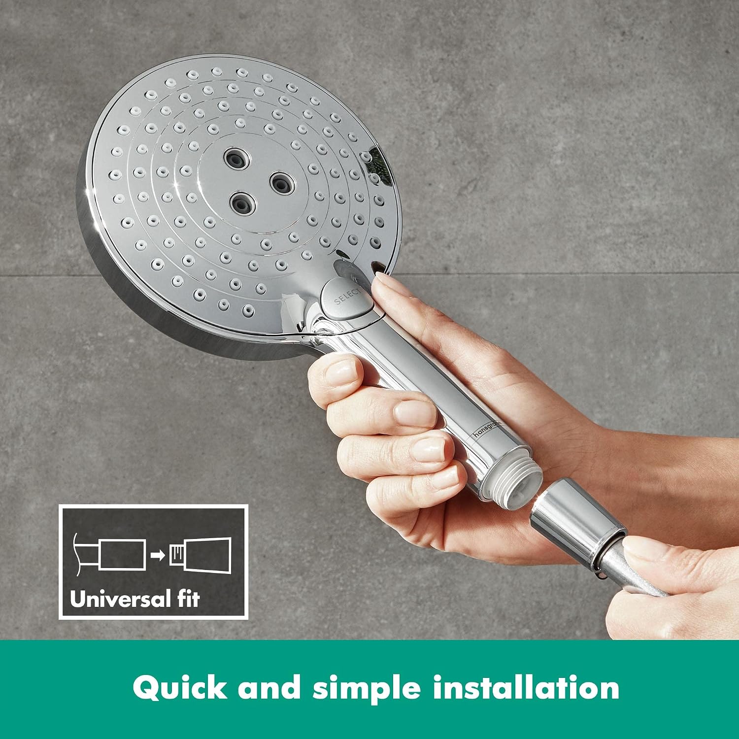Detalle de Hansgrohe Raindance Select S Duschkopf: wassersparend, flexibel, einfach zu reinigen
