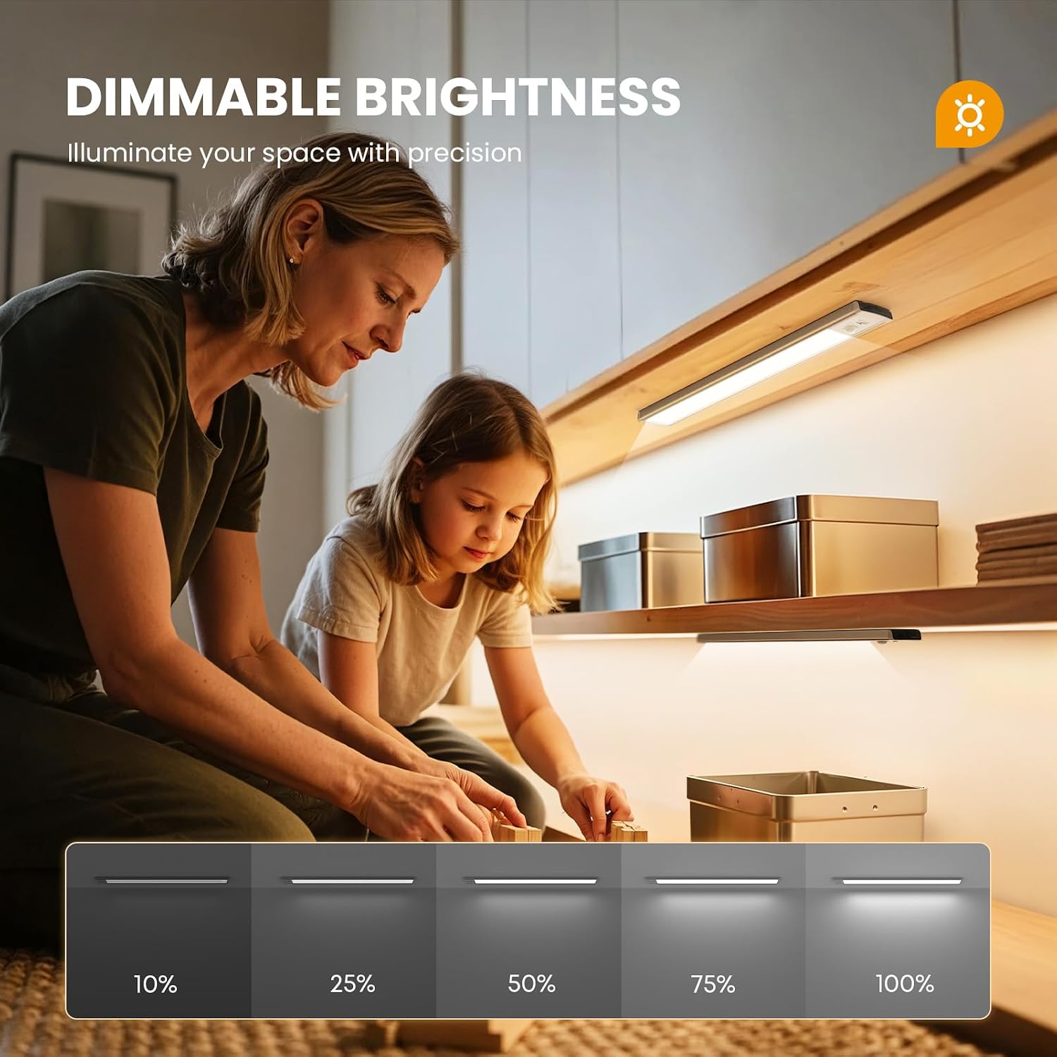 Detalle de TANSOOL+ 20cm Under-Cabinet Kitchen Lights (2-pack) with Motion Sensor, USB-C Rechargeable LED