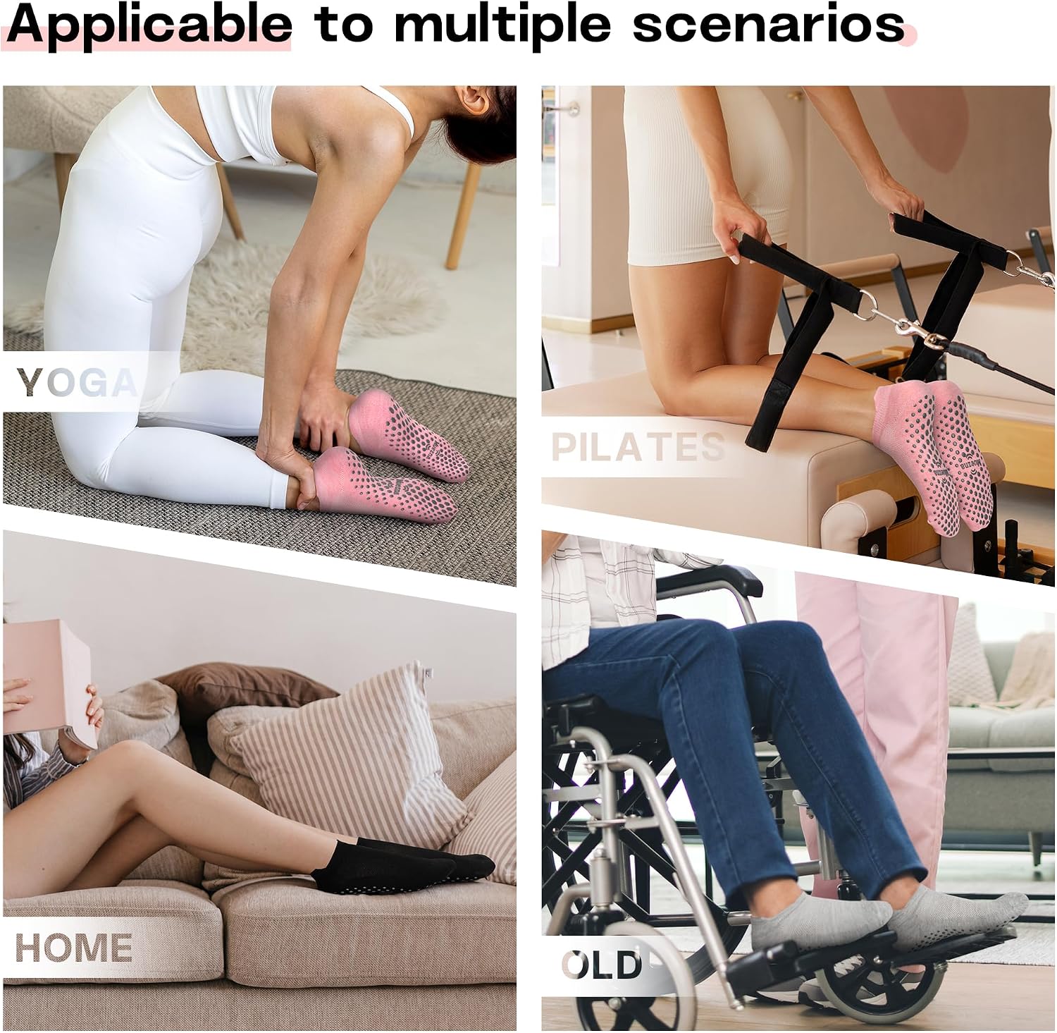 Detalle 1 de Muezna Pilates Grip Socks, 6-Pair Pack