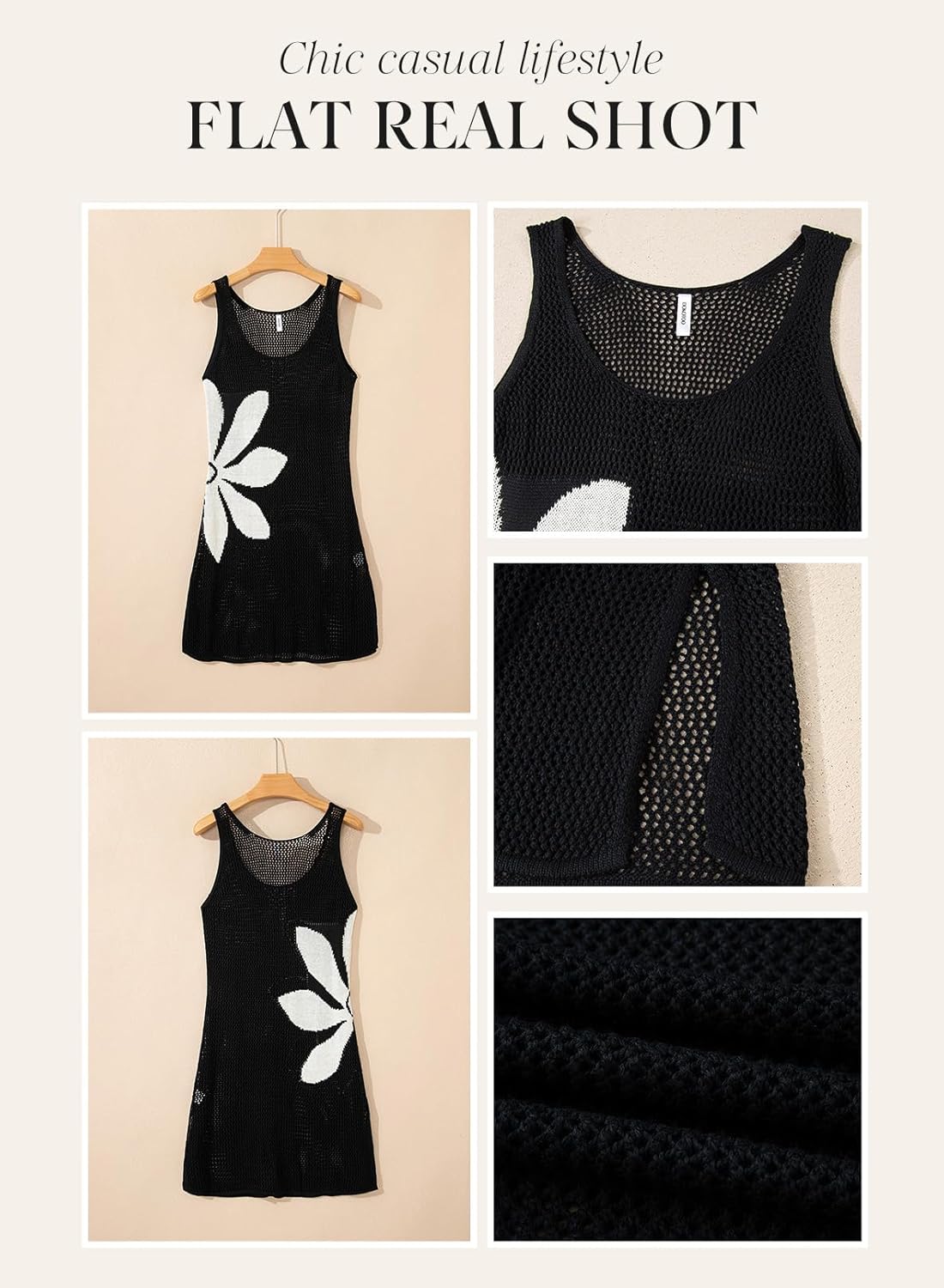 Thumbnail 5 de Dokotoo floral crochet beach cover-up dress (slim fit, side split, U-neck)