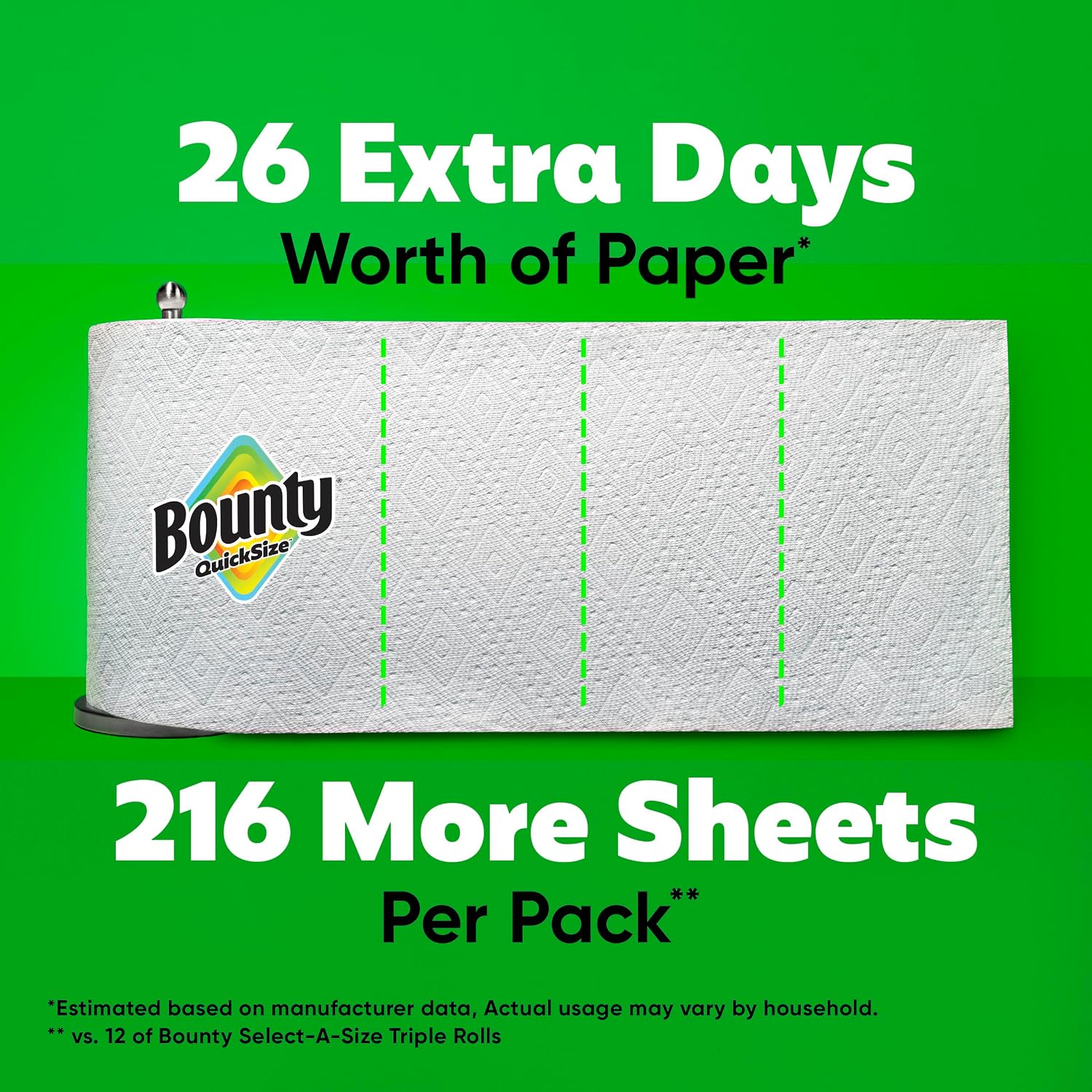 Detalle de Bounty Quick-Size Paper Towels, White — 12 Family Triple Rolls (40+ Regular Rolls)
