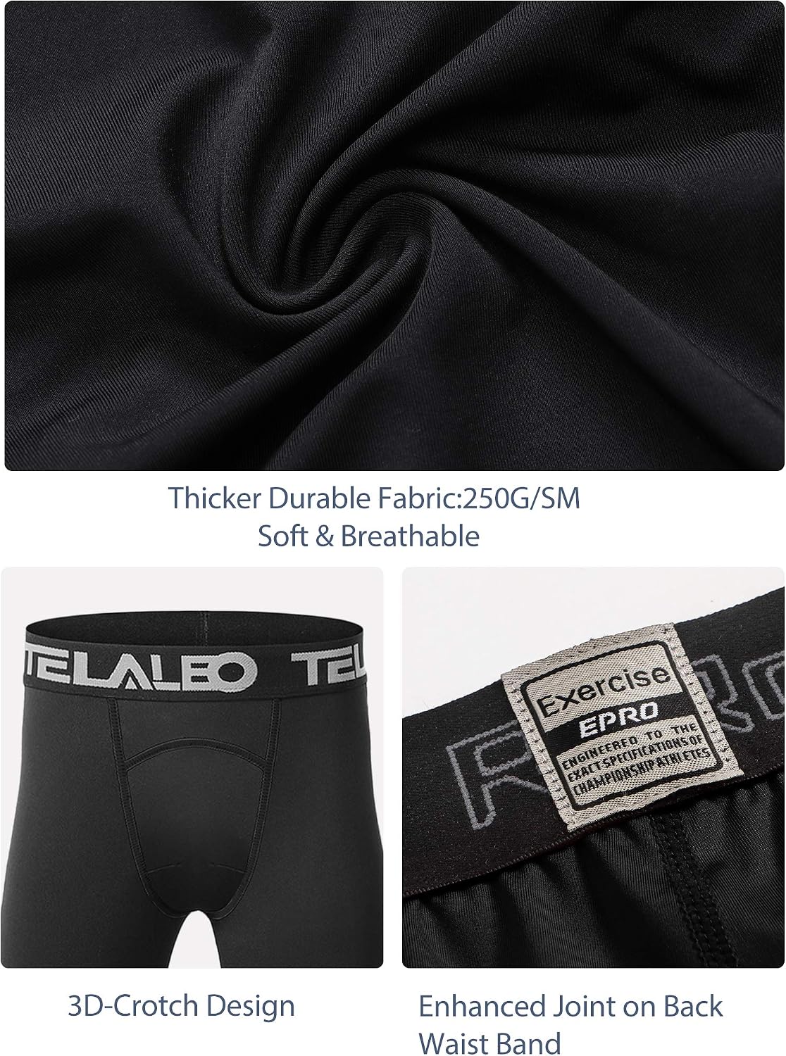 Detalle 2 de TELALEO Boys Compression Leggings, 4-Way Stretch Moisture-Wicking Base Layer