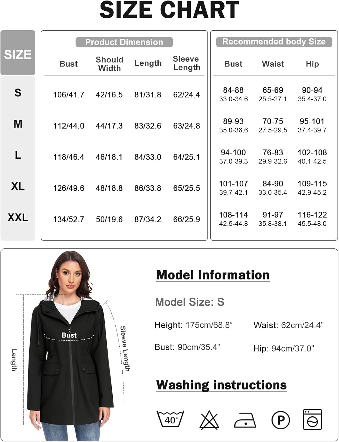 Detalle de Yuson Girl Women's Lightweight Transition Coat: practical windbreaker for Spring to Autumn