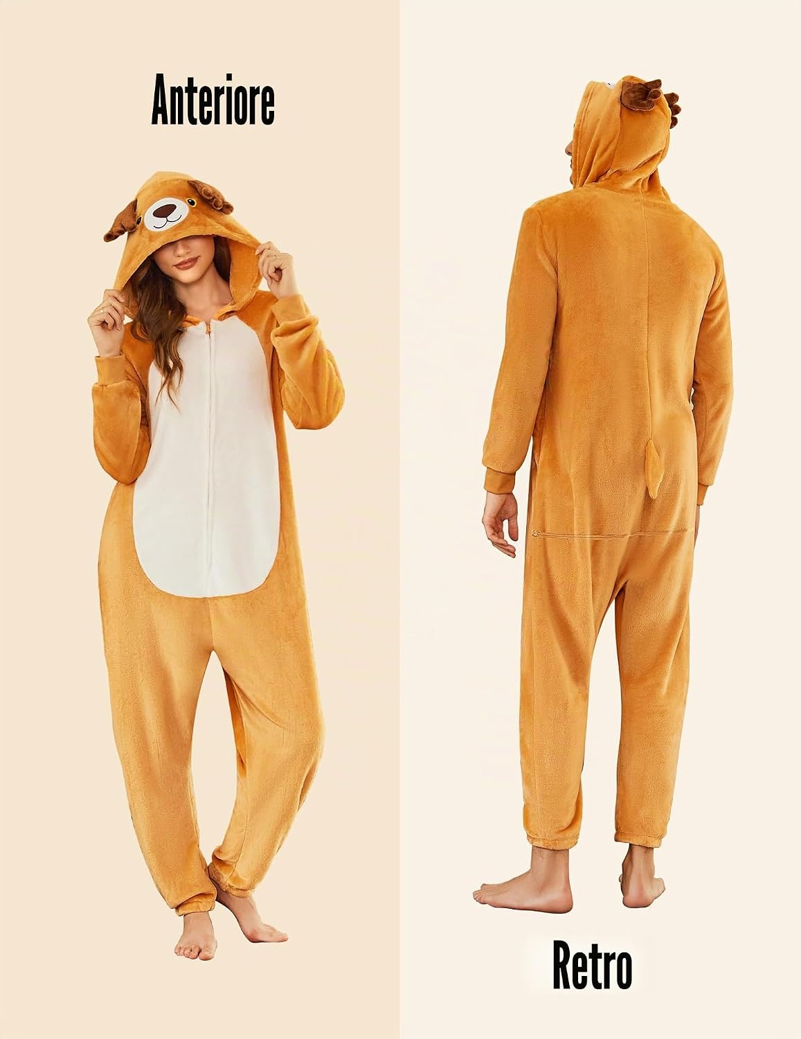 Detalle 2 de Ekouaer Tuta Intera con Cerniera e Cappuccio: Pigiama in pile unisex per Halloween, Carnevale e cosplay