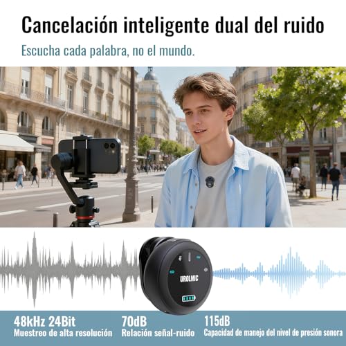 Thumbnail 5 de UROLMIC Micrófono Inalámbrico 2 en 1 para iPhone y Android | 40 h de batería, 55 m de alcance y cancelación de ruido