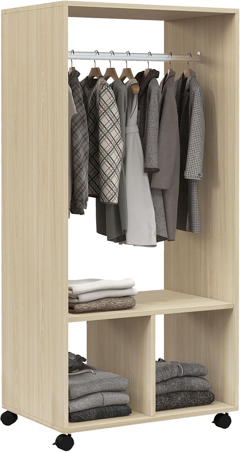 Detalle de HOMCOM Armoire penderie étagère 2 niches et 4 roulettes – Gris