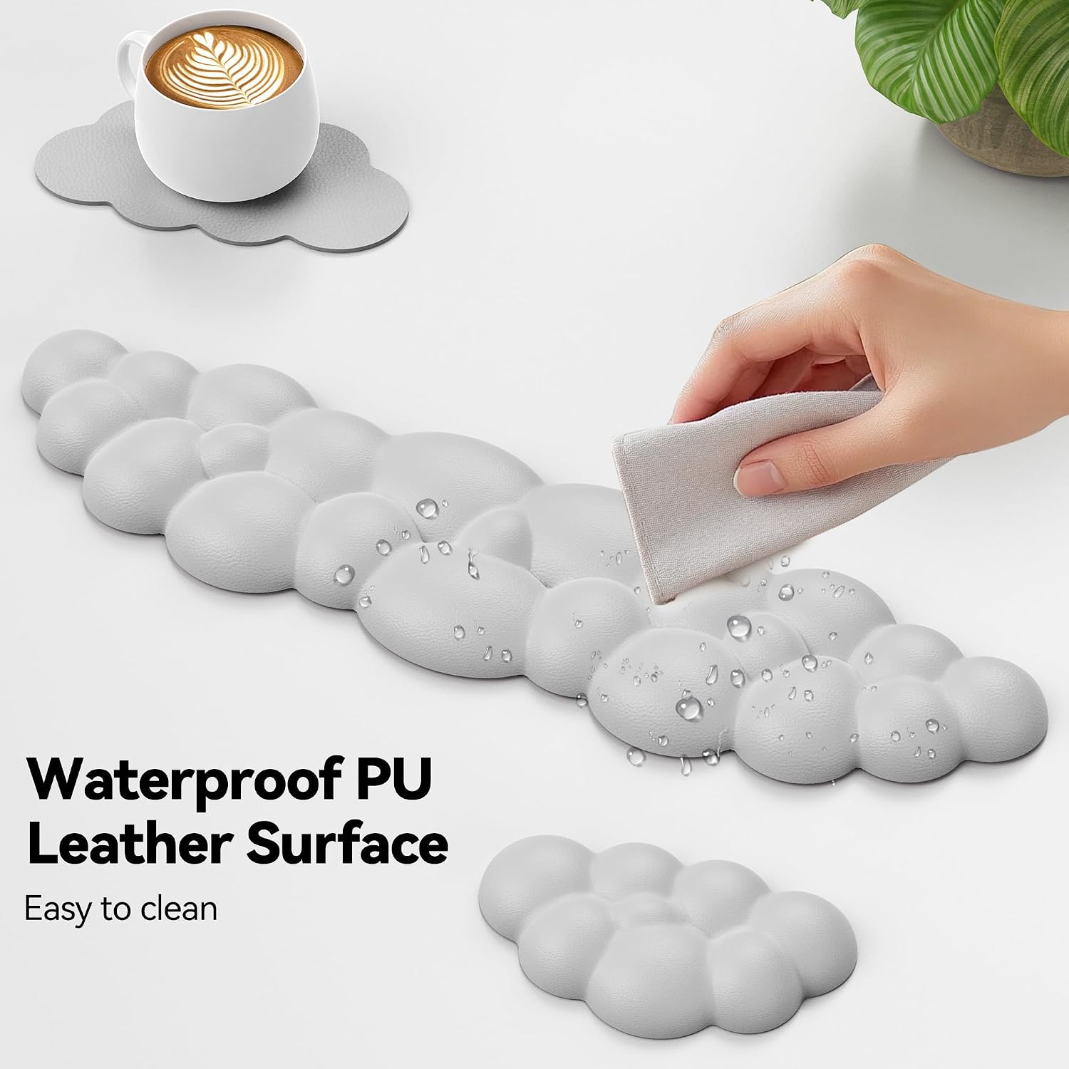 Detalle de TECKNET Cloud Keyboard Wrist Rest Set, Memory Foam, Gray PU Leather
