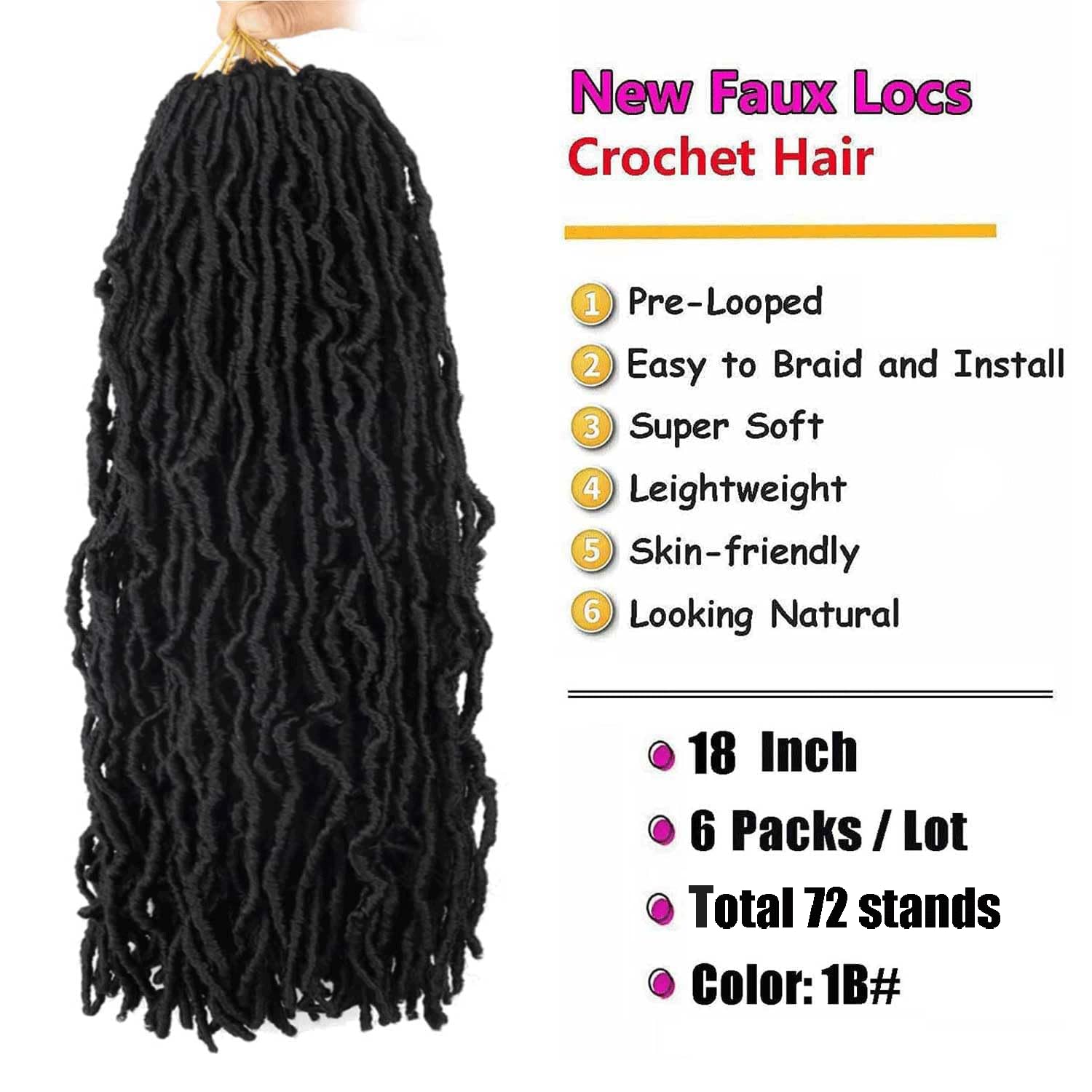 Detalle de 6-Pack Soft Locs Crochet Hair Pre-Looped Faux Locs (18 Inch) — Goddess Curly/Wavy Crochet Locs