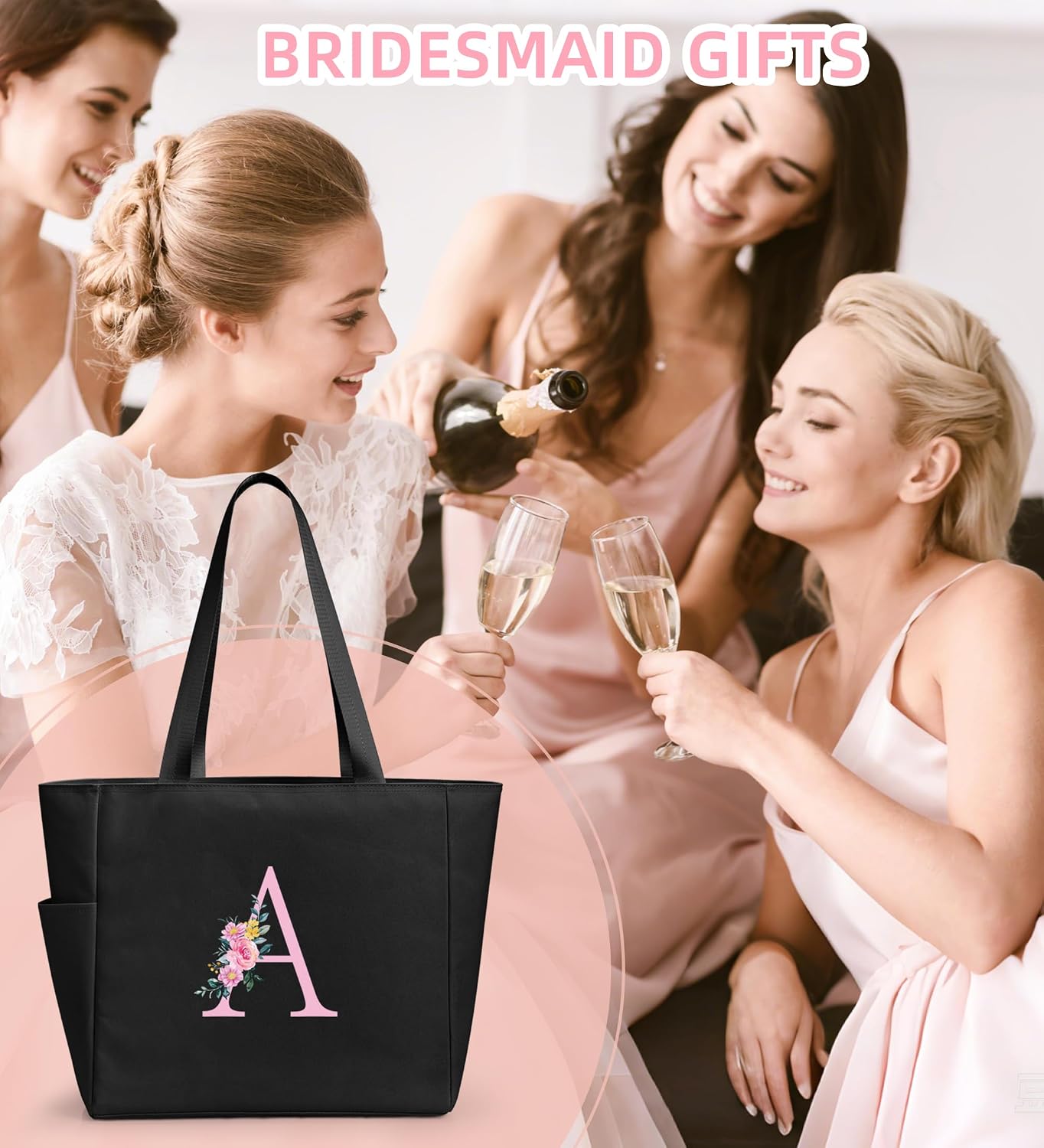 Detalle de KALIDI Personalized Tote Bag with Zipper: A practical A–Z initials carryall for everyday use