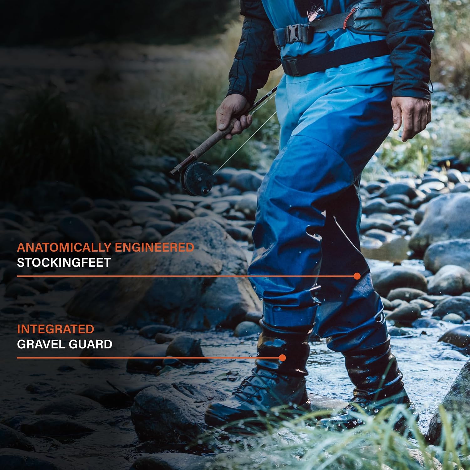 Detalle de Simms Freestone Stockingfoot — Cuissardes de pêche pour homme, durables et respirantes