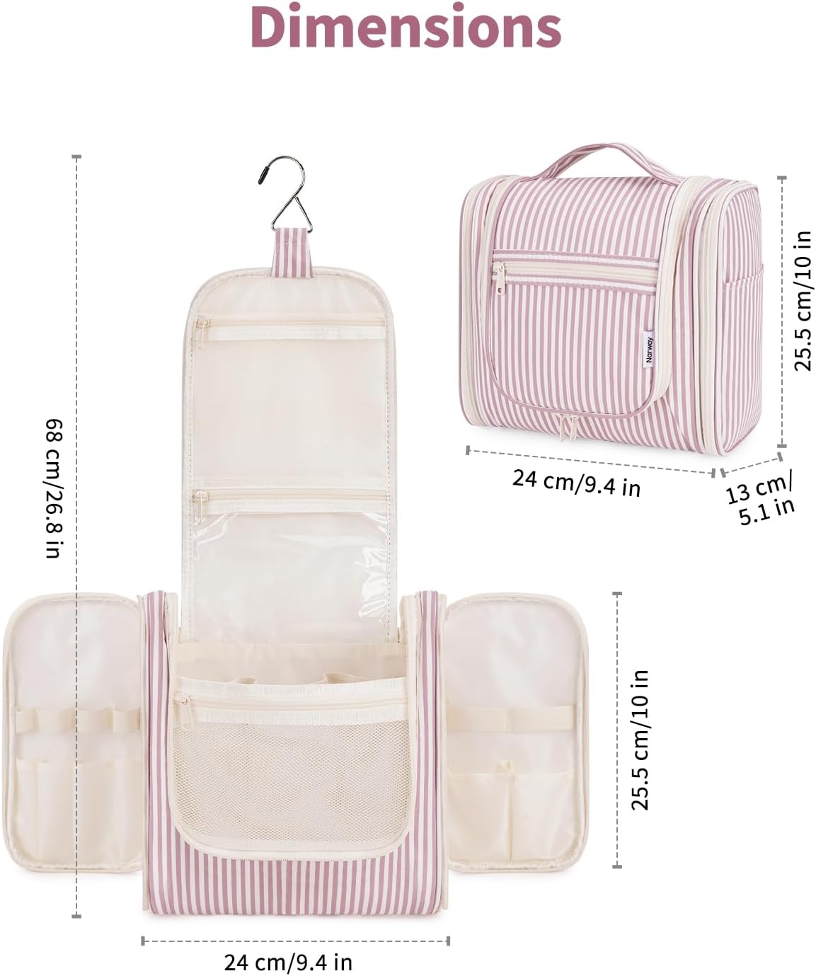 Thumbnail 5 de Narwey Stripe Travel Large Hanging Toiletry Bag 28cm