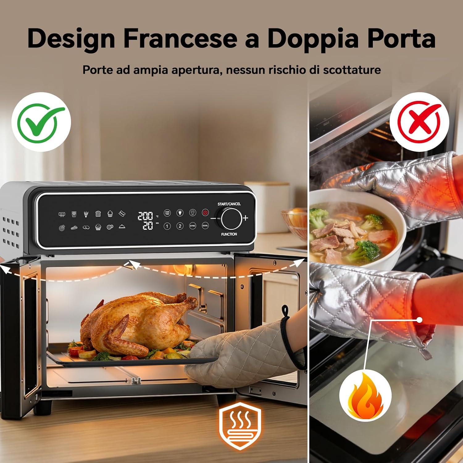 Detalle 2 de Friggitrice ad Aria 23L XXL con Porte alla Francese e Sync Finish – 2600W, 15 programmi, kit accessori