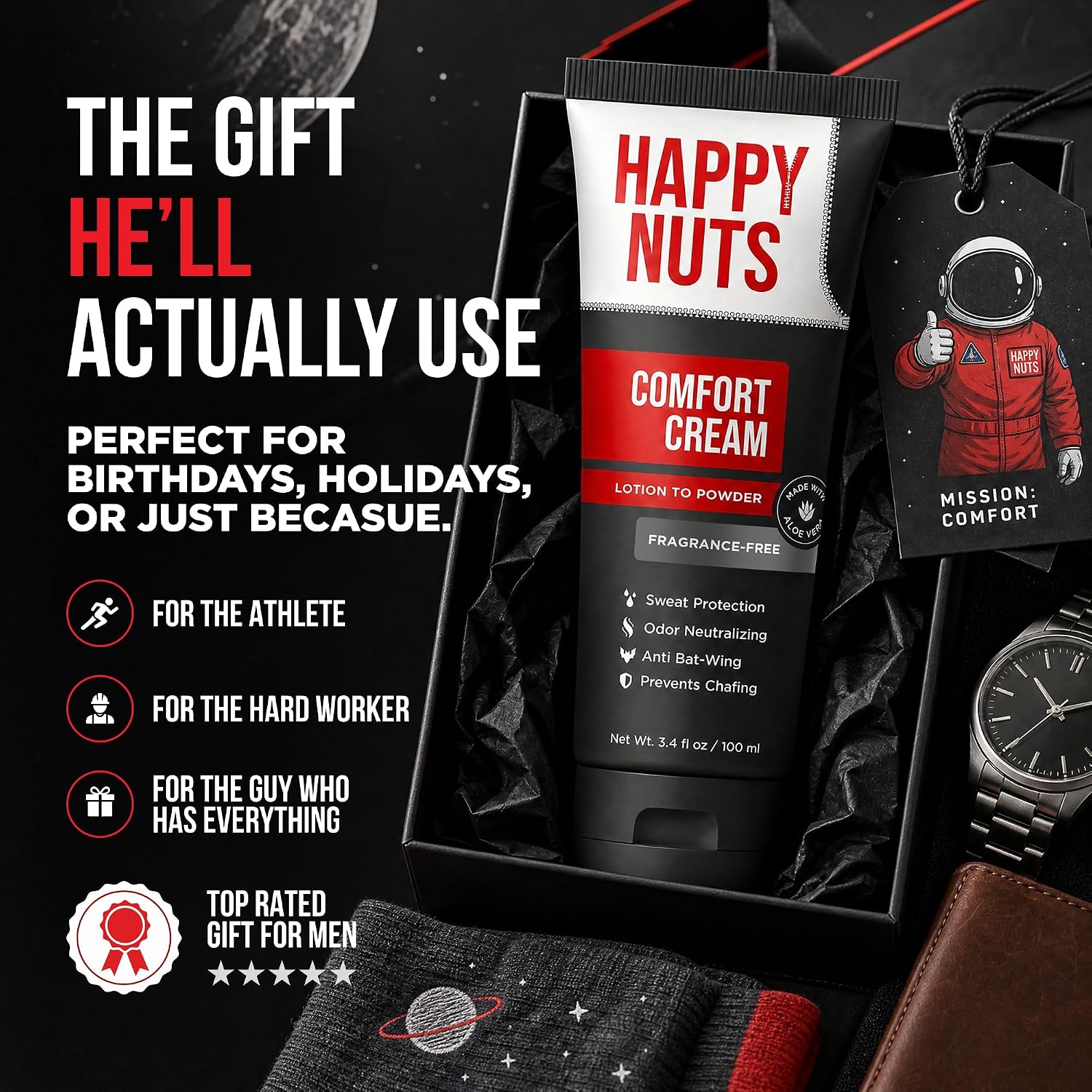 Detalle de HAPPY NUTS Comfort Cream Deodorant for Men — Aluminum-Free Lotion-to-Powder Odor and Sweat Defense (2-Pack, Fragrance-Free)