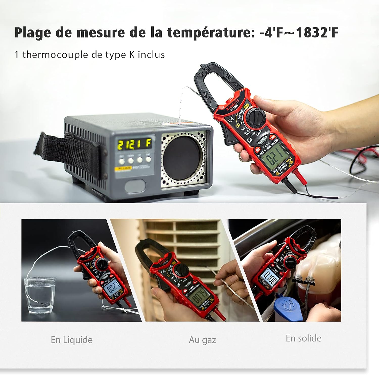 Detalle 2 de KAIWEETS pince ampèremétrique numérique CA/CC 0–600A TRMS (multimètre 6 000 comptes)