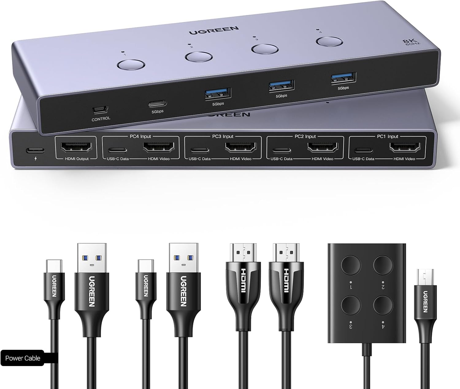 Detalle de UGREEN Switch KVM HDMI 2.1 4 porte 8K