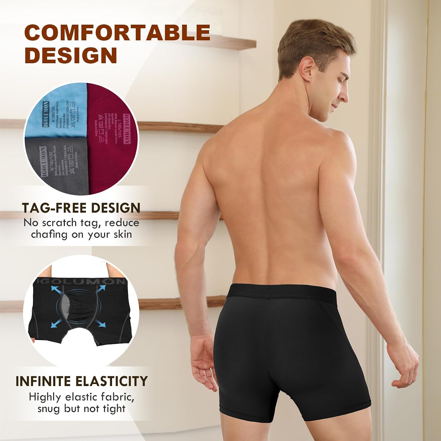 Detalle 1 de IGOLUMON 7-Pack Bamboo Rayon Boxer Briefs with 3D Support Pouch