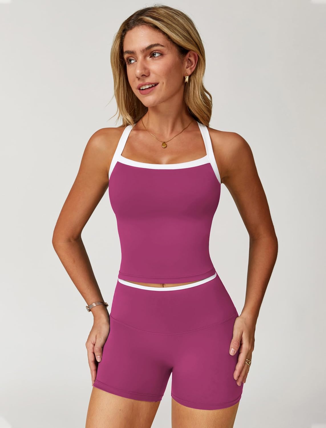 Thumbnail 2 de QBGJTD Two Piece Workout Sets for Women: Tank Top and High-Waisted Shorts