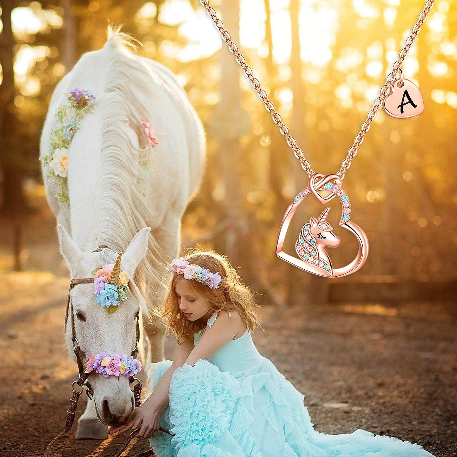 Thumbnail 1 de TINGN Regali Unicorno per Ragazze — Collana con ciondolo a cuore e iniziali placcate oro 14K