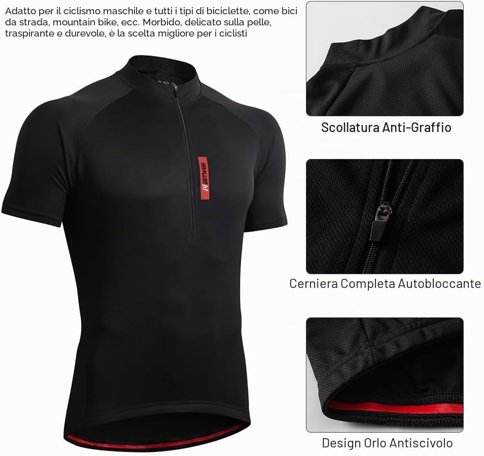 Detalle de FEIXIANG maglia ciclismo maniche corte con zip lunga e 3 tasche off-road