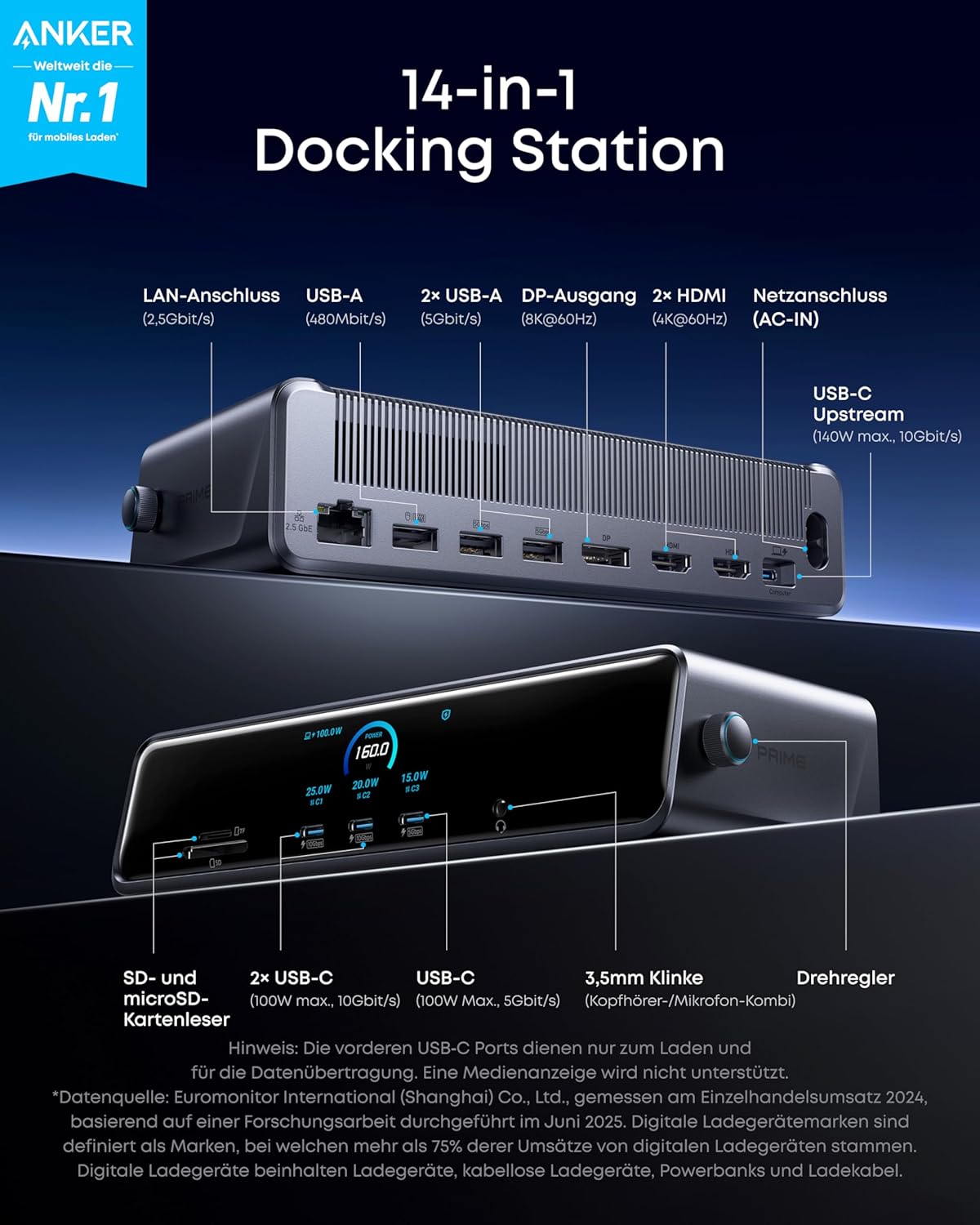 Detalle 2 de Anker Prime Docking Station 140W für Triple-Display