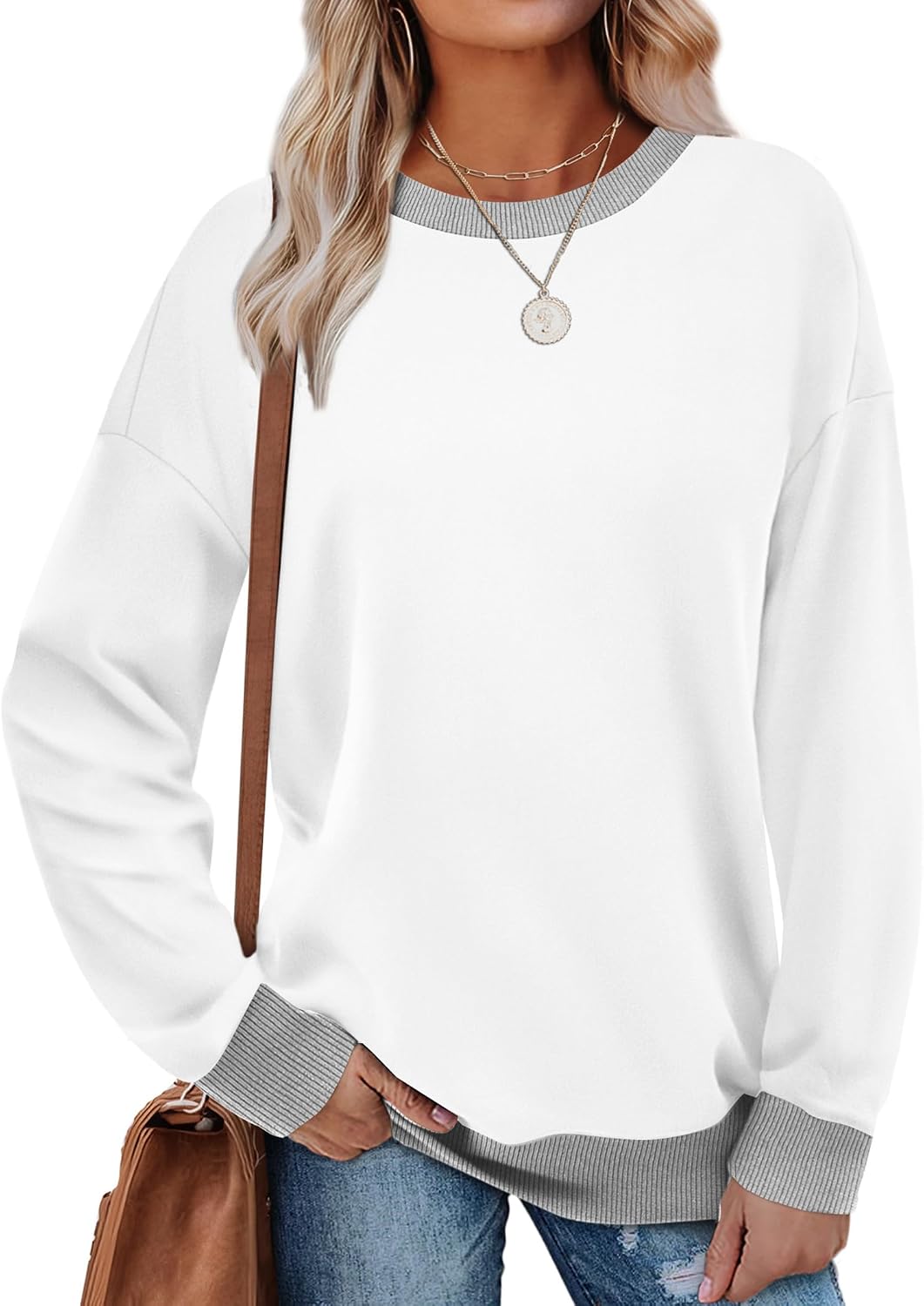 Thumbnail 4 de Saloogoe Sweatshirts Crewneck Loose Fit Tops