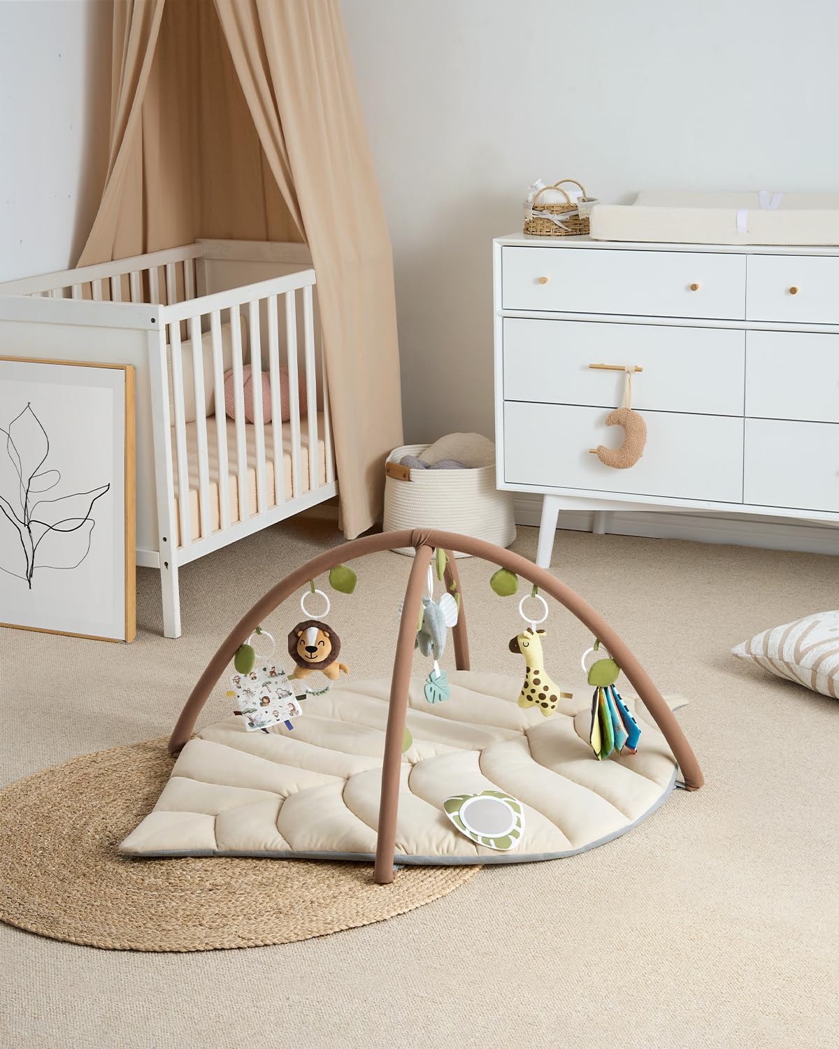 Thumbnail 3 de Blissful Diary tapis d’éveil bébé avec arche amovible (forme feuille) et 6 jouets suspendus – Beige avoine