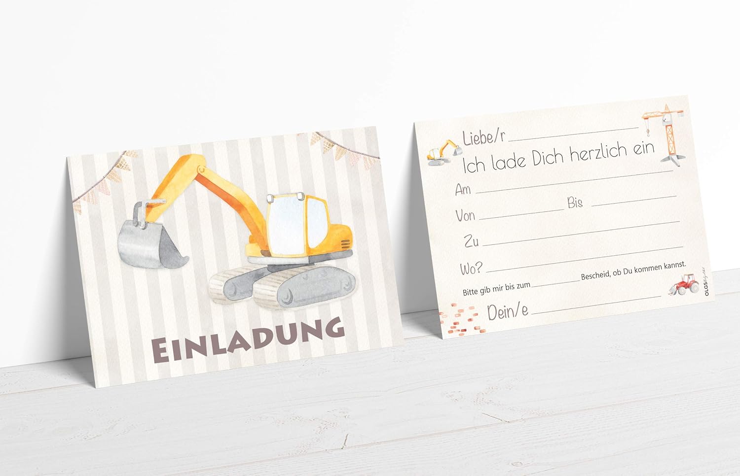 Thumbnail 4 de Aeuln Bagger & Baustellen Kindergeburtstag Einladungskarten-Set (12-teilig) inkl. Briefumschlägen, DIN A6