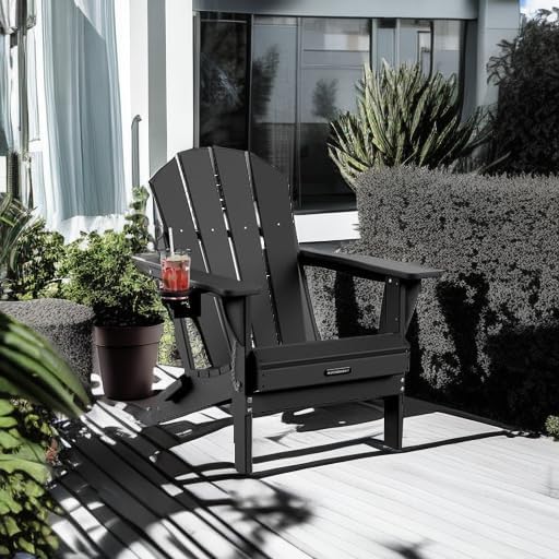 Thumbnail 5 de MUCHENGHY Folding Adirondack Chairs (Black) — Weather-Resistant Outdoor Patio Adirondack