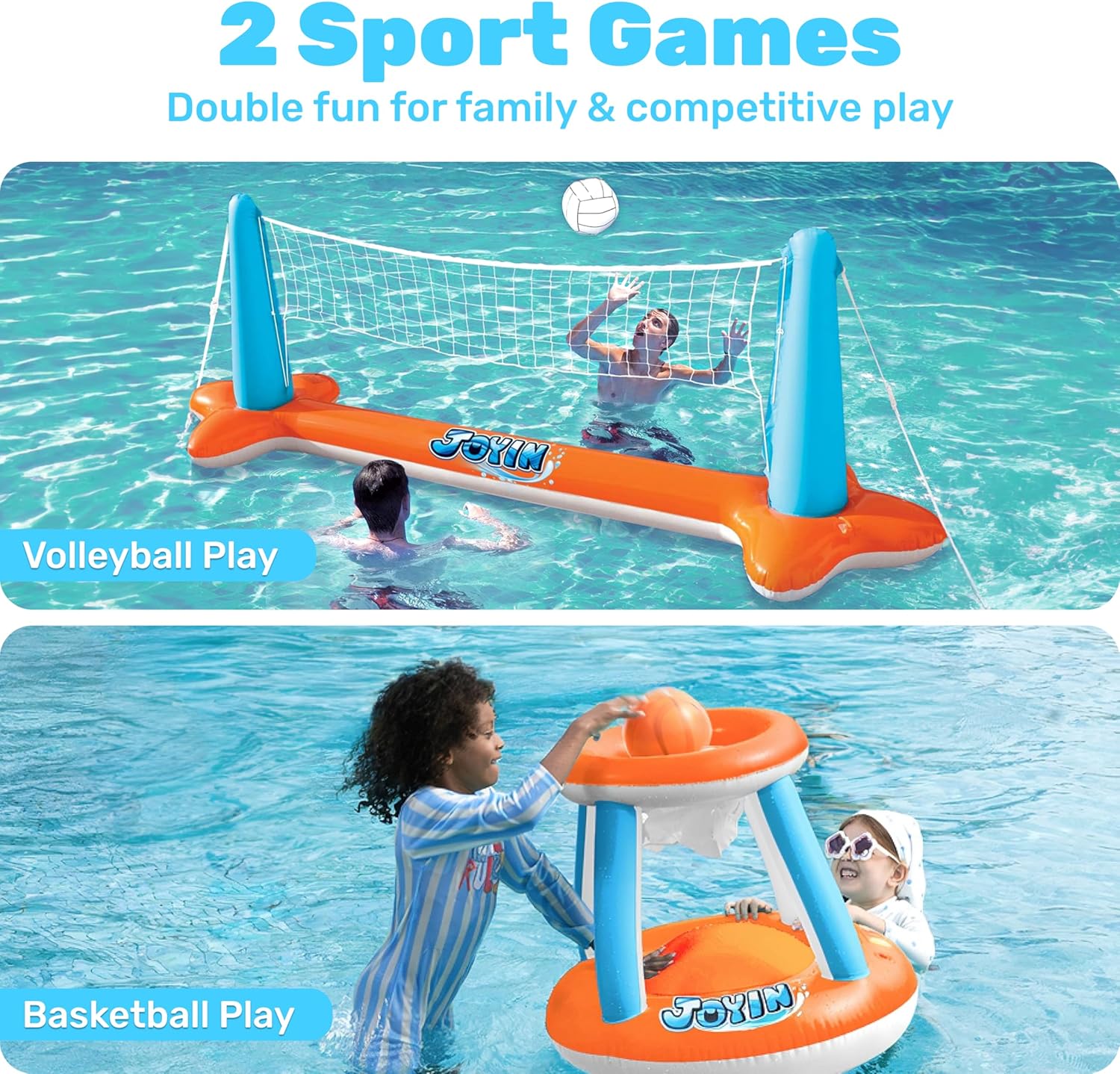 Thumbnail 1 de JOYIN Inflatable Pool Float Set: Volleyball Court Net + Basketball Hoops (Inflatable Summer Water Game)