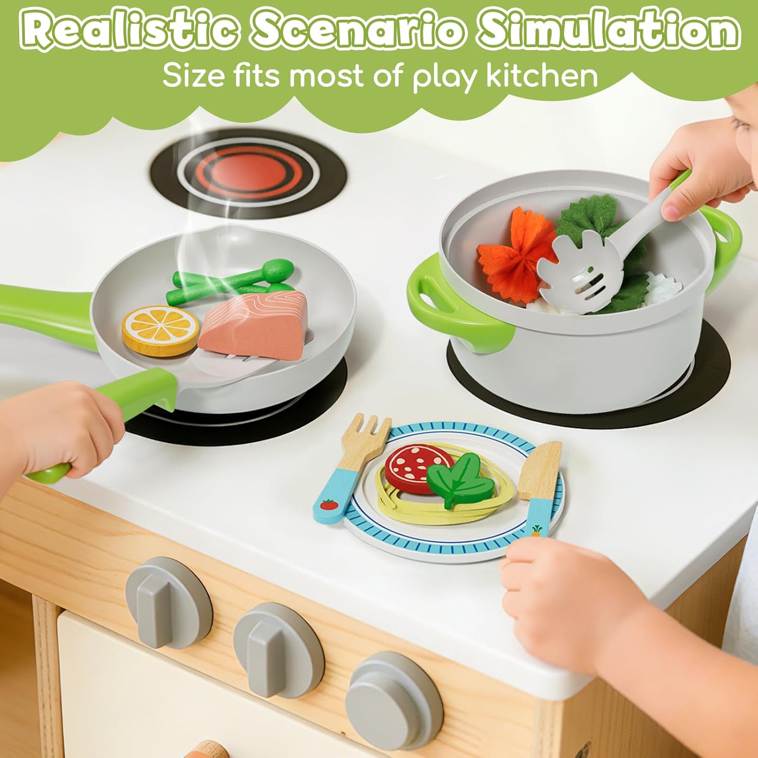 Detalle de Lehoo Castle Wooden Play Food — Pizza & Pasta Toy Set for Kids