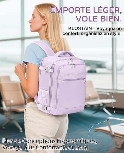 Detalle 2 de KLOSTAIN Sac à Dos Voyage Cabine – 45x36x20 cm (30 L), 15,6'' | Violet clair