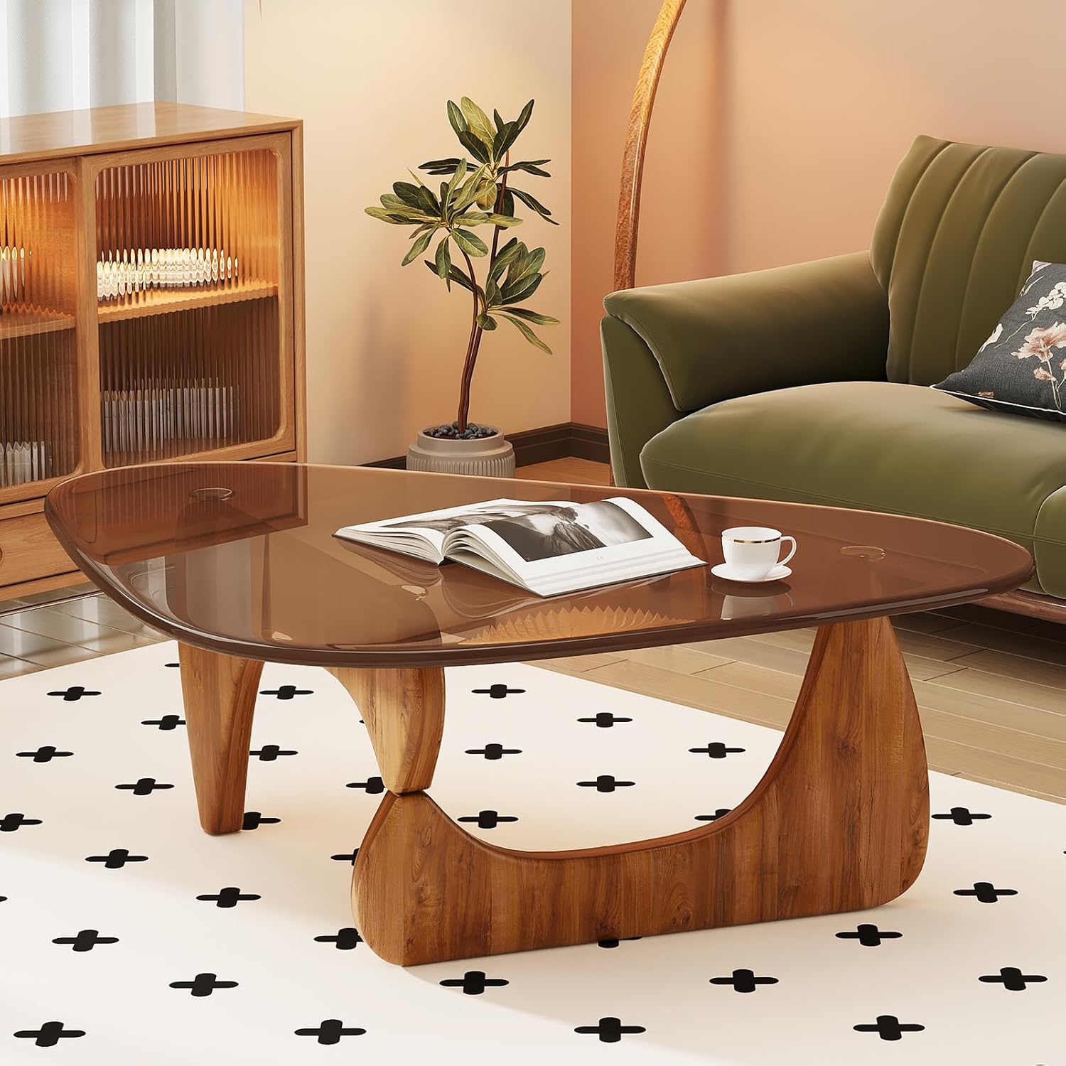 Thumbnail 4 de JCAJCA Coffee Table for Living Room — Mid Century Modern Glass Top with Walnut Base