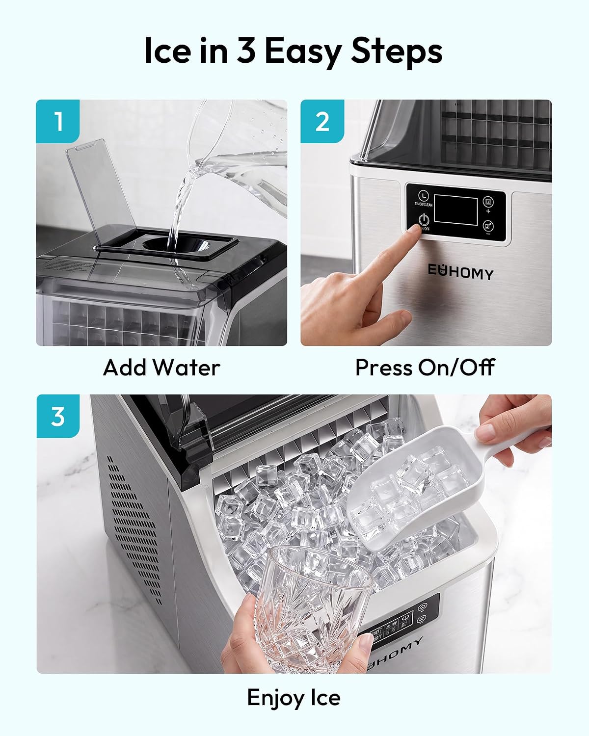 Thumbnail 6 de EUHOMY IM-FP Countertop Ice Maker, 45 lb/Day, Adjustable Ice Thickness