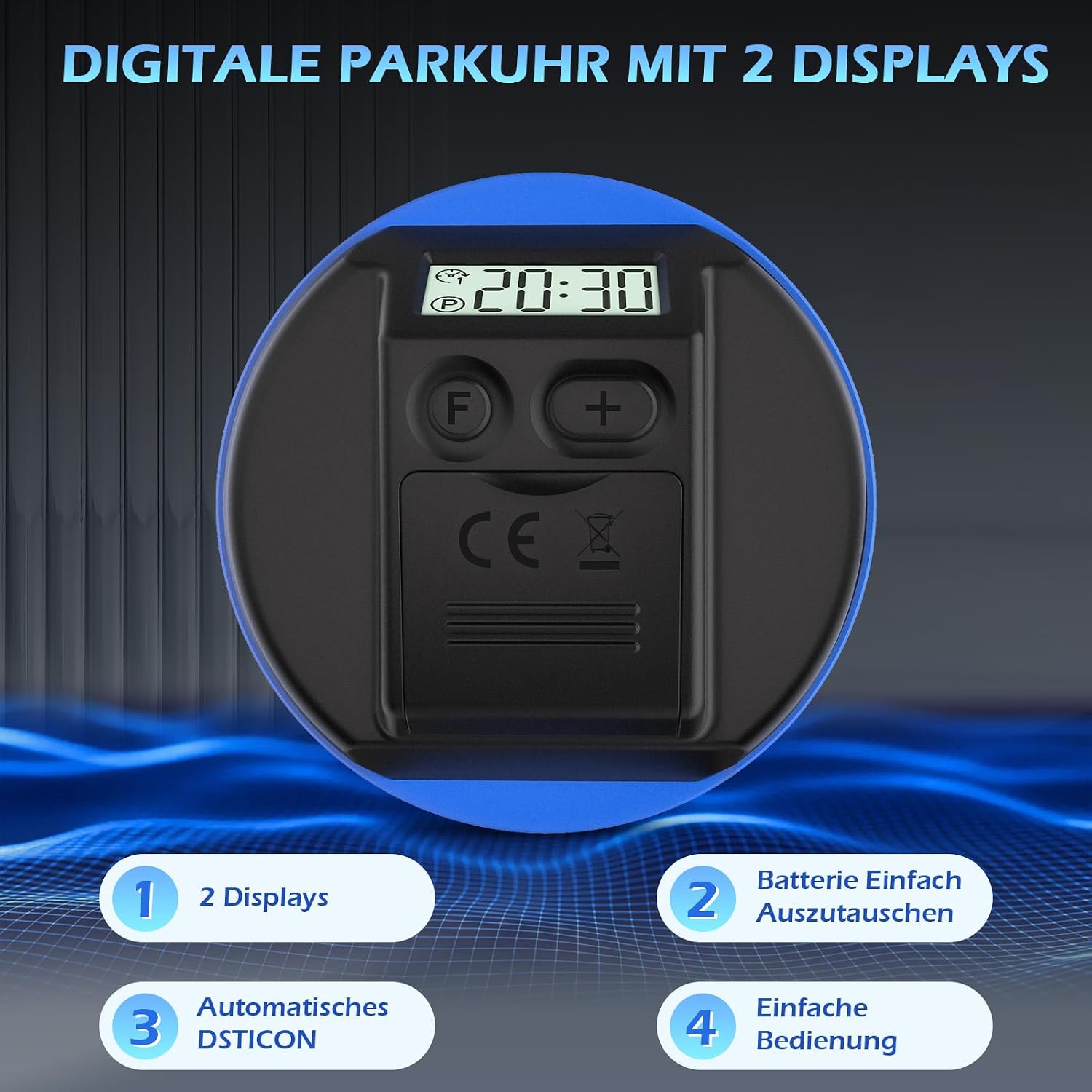Detalle 2 de Warmfay® Elektronische Parkscheibe (KBA-zugelassen) mit 2 Displays, Nachtparkmodus und automatischer Zeiterkennung