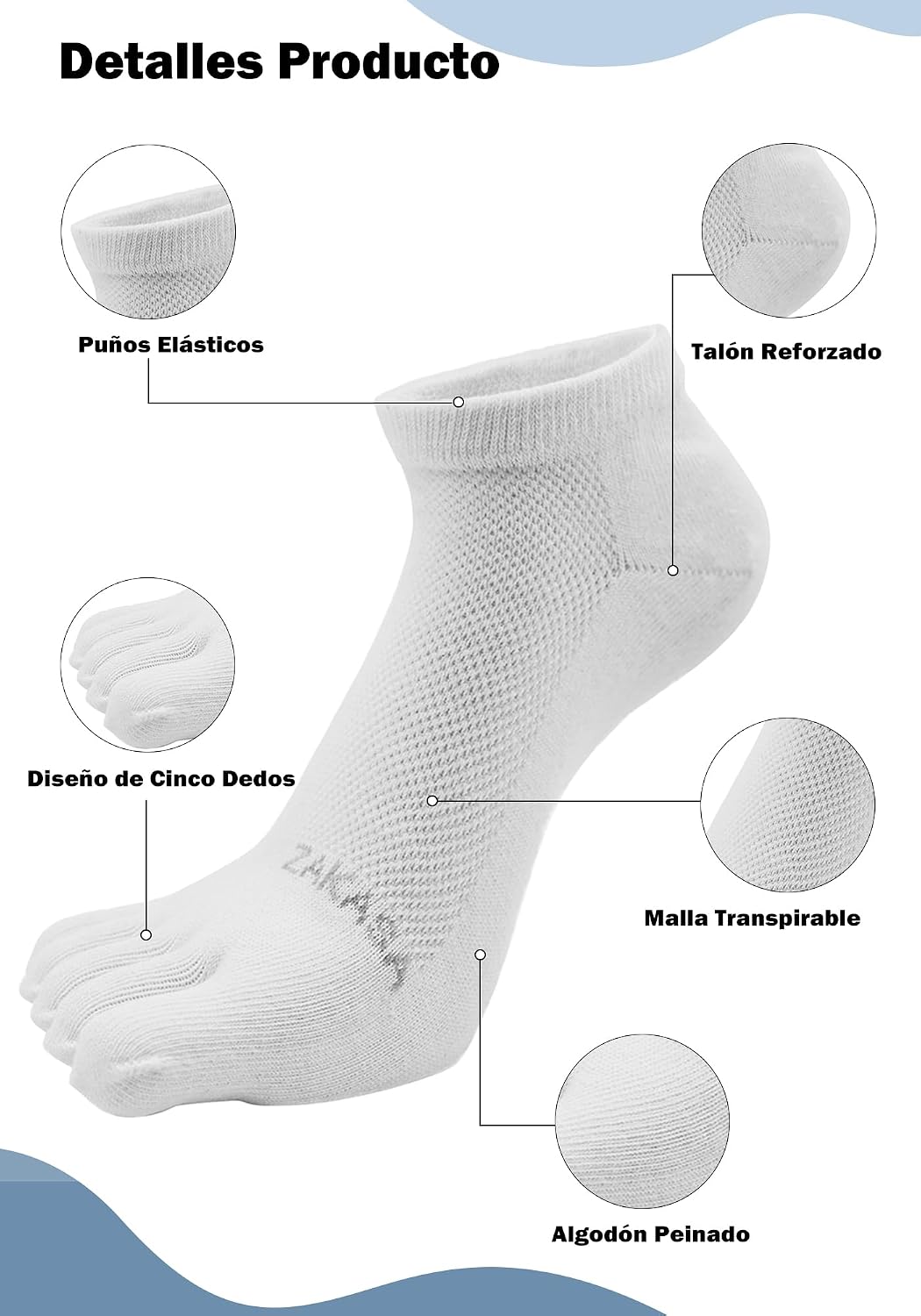 Detalle de ZAKASA Calcetines 5 Dedos Hombre 3 tallas