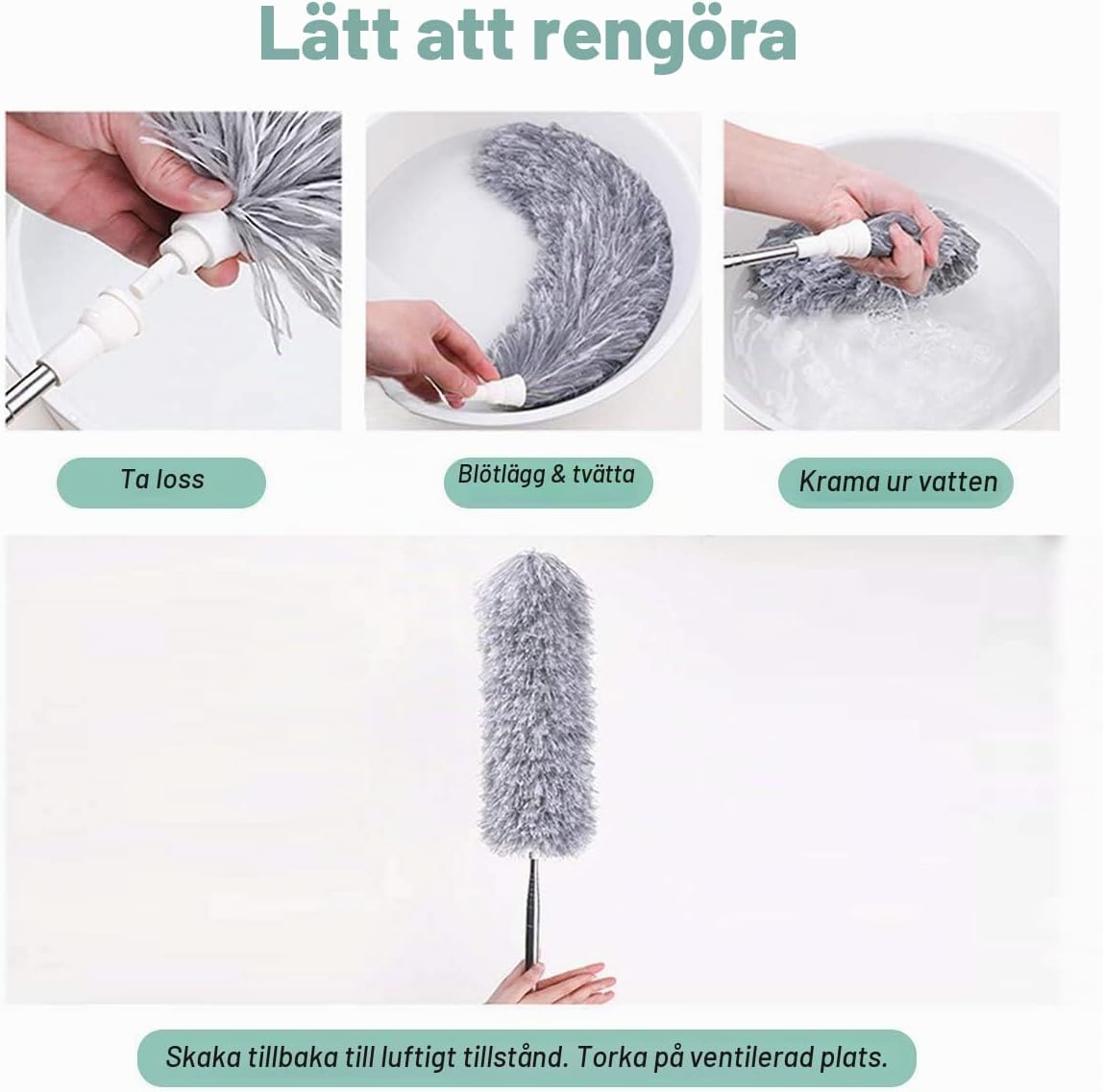 Detalle 2 de Vicloon teleskopisk dammvippa med böjbart mikrofiberhuvud, 243 cm