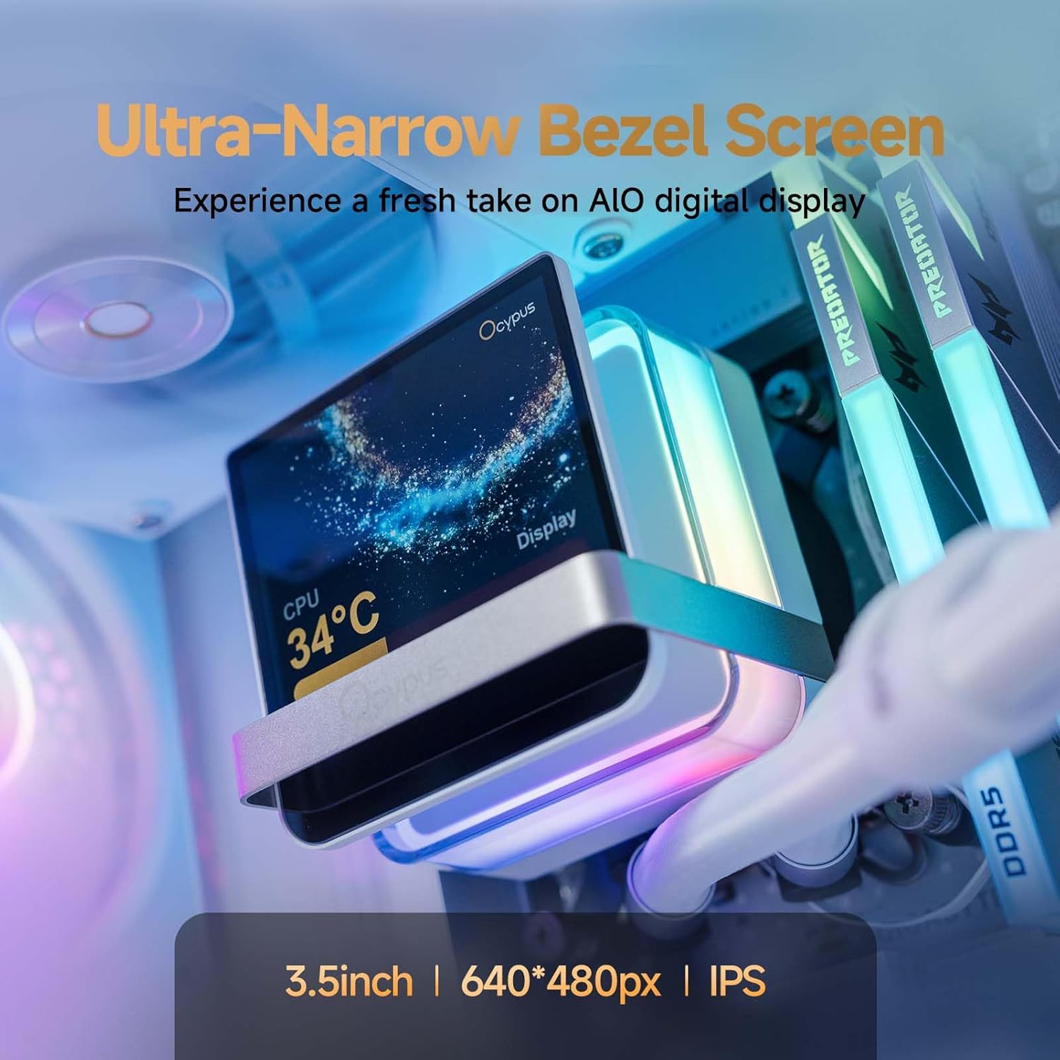 Thumbnail 1 de Ocypus Sigma PRO L24 WH AIO-Wasserkühlung (240 mm) mit 3,5-Zoll IPS-Display und magnetischer Pump-Head-Optik