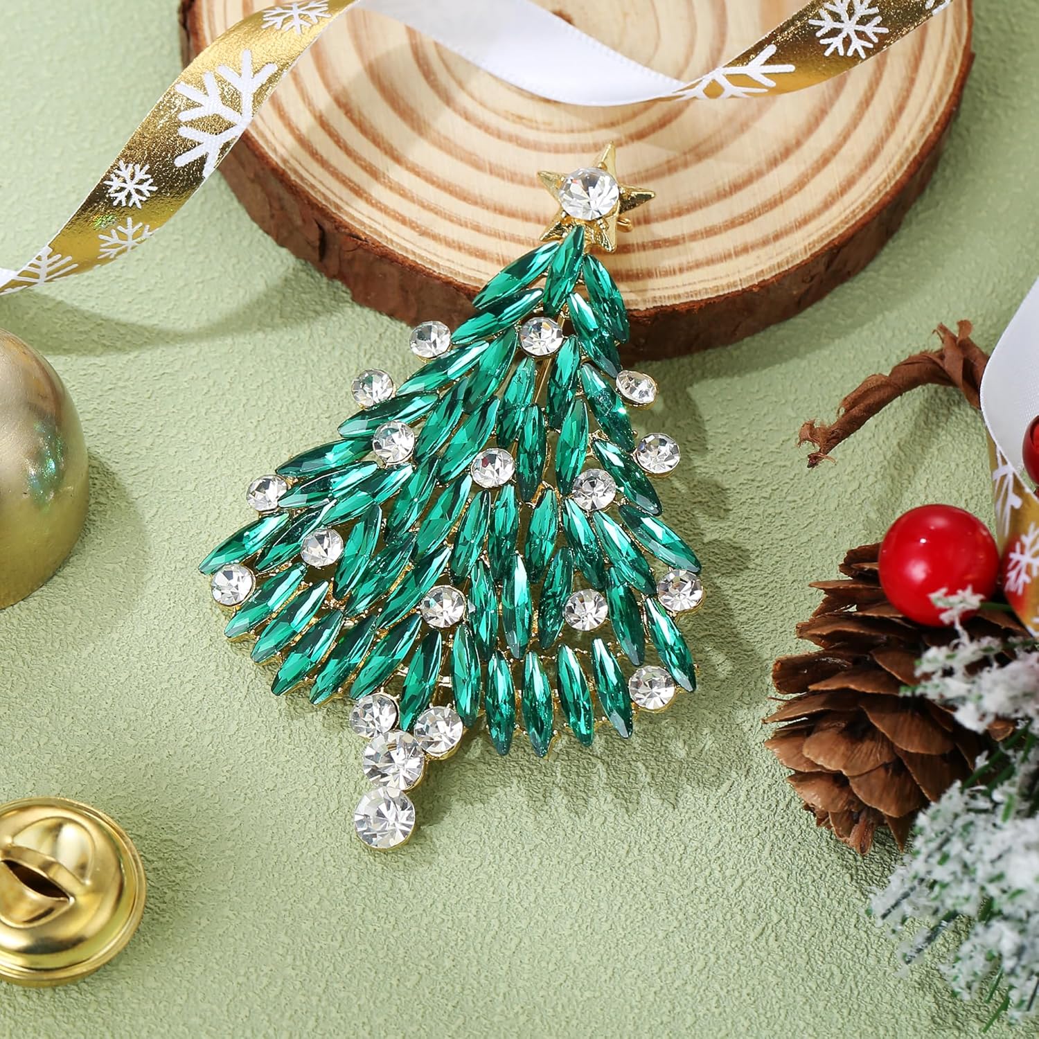 Thumbnail 2 de Clearine Broche femme sapin de Noël étoile cristal rond strass marquise scintillante pour vêtements clair