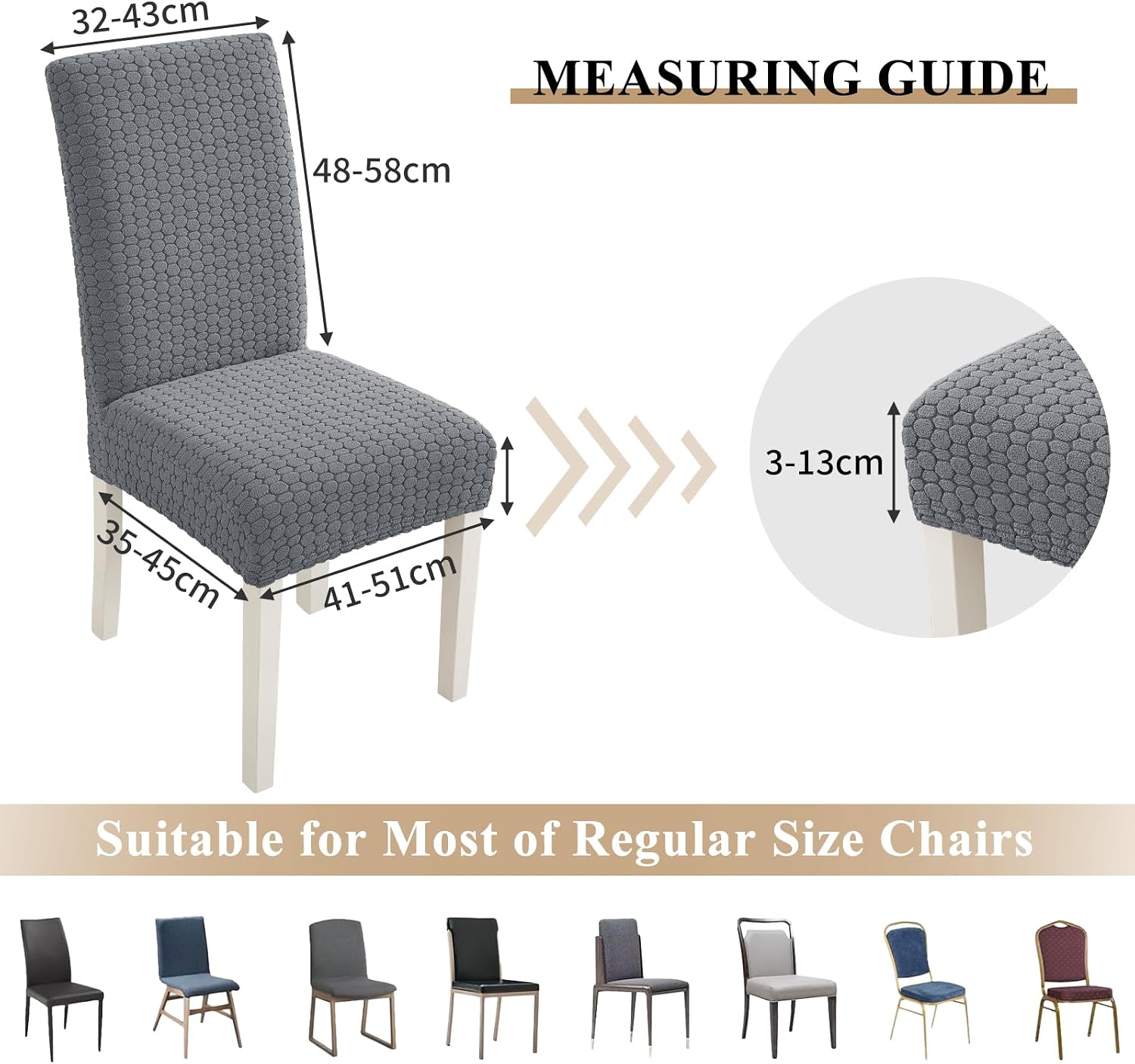 Detalle de Housse de Chaise Élastique Antitache Ystyle – 6 pièces, Gris Clair, Haute Élasticité