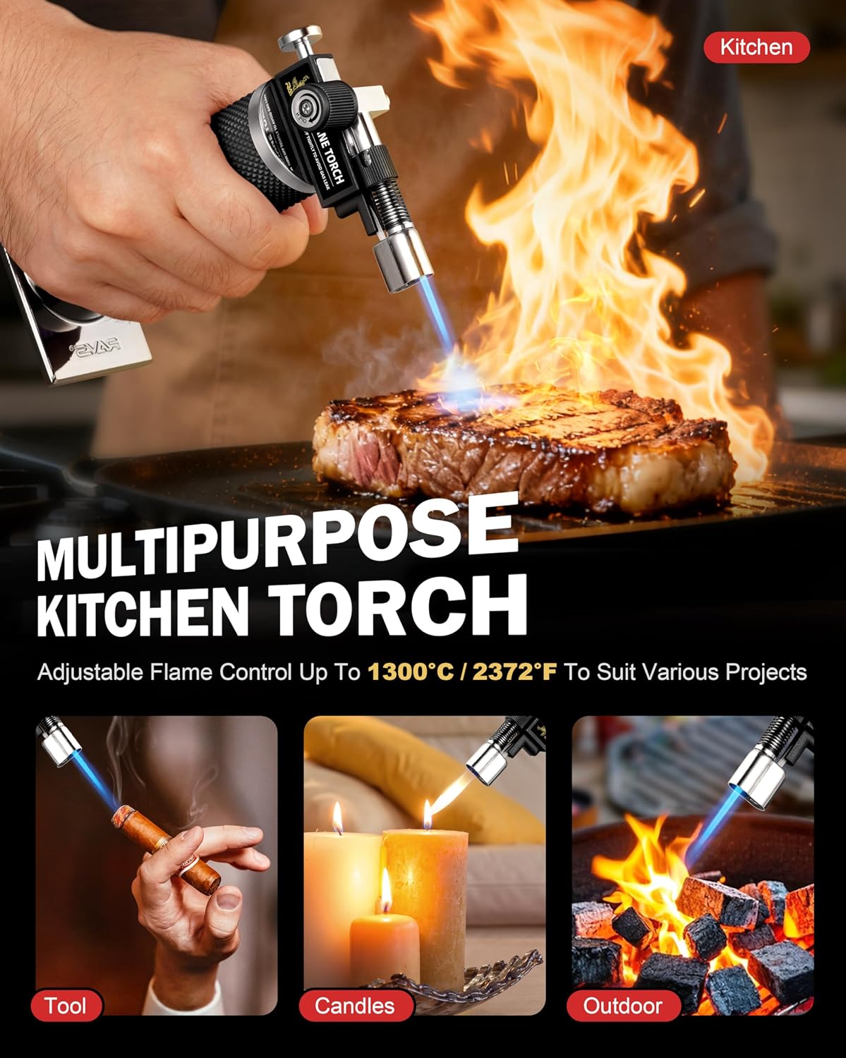 Thumbnail 6 de RAVS butane torch RBT018 Dual-Flame Butane Torch Lighter, Metal, Adjustable