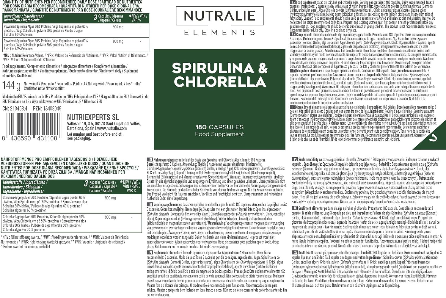 Thumbnail 5 de Espirulina y Chlorella 1800mg 180 cápsulas Nutralie